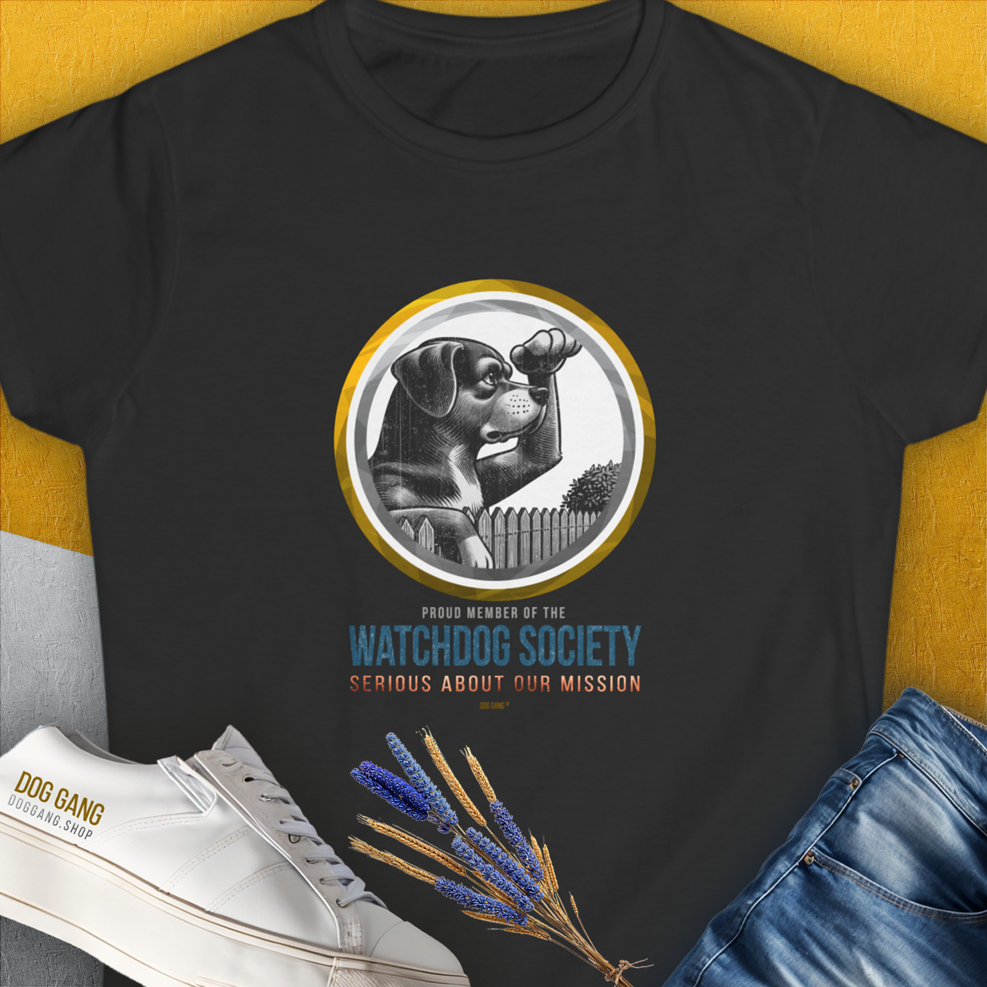 The Watchdog Society Series, Volume 2 from the popular "WATCHDOG" - series, showcases a attentive dog looking over the fence. For any dog lover. Designed by Dog Gang.