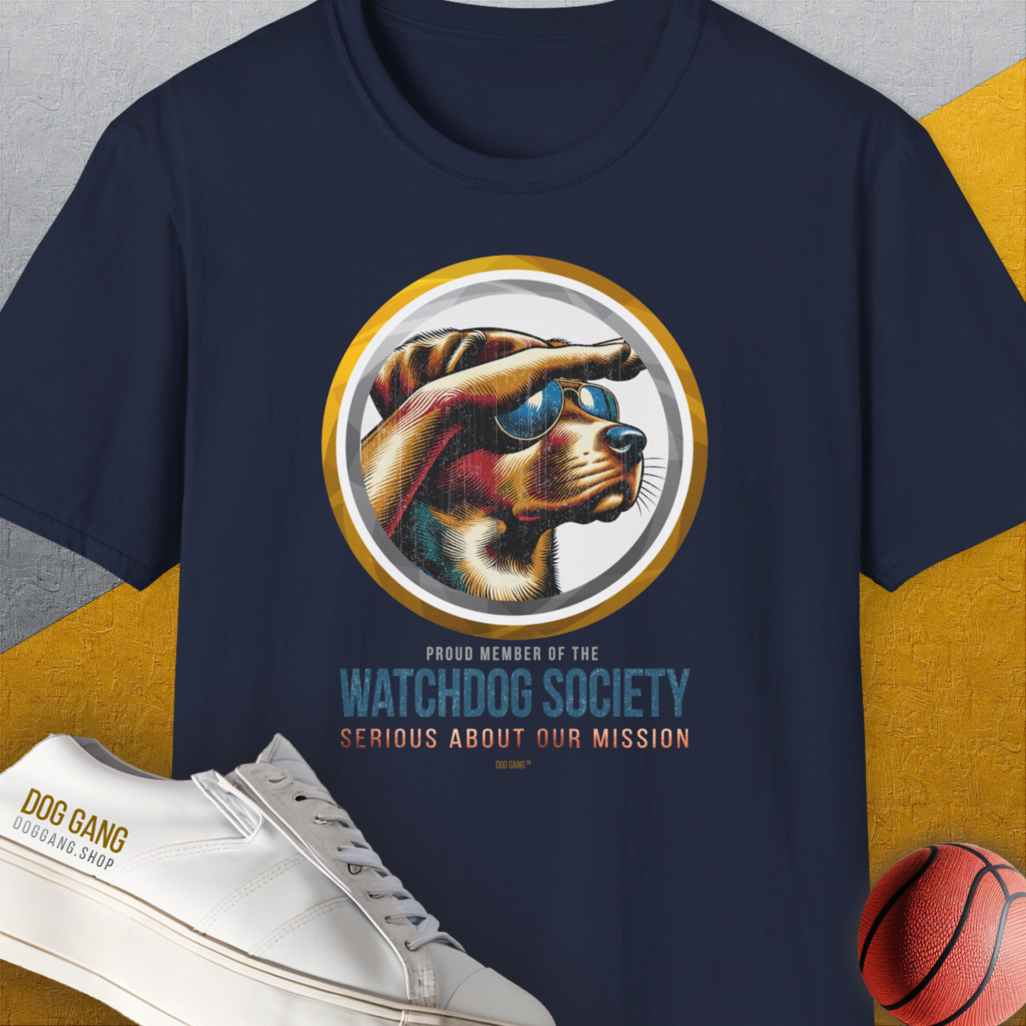 (Member Of The) Watchdog Society Series, Volume 1, Unisex T-Shirt-Navy-cooles Tee mit lustigem Spruch für Hundefreunde, Design by Dog Gang