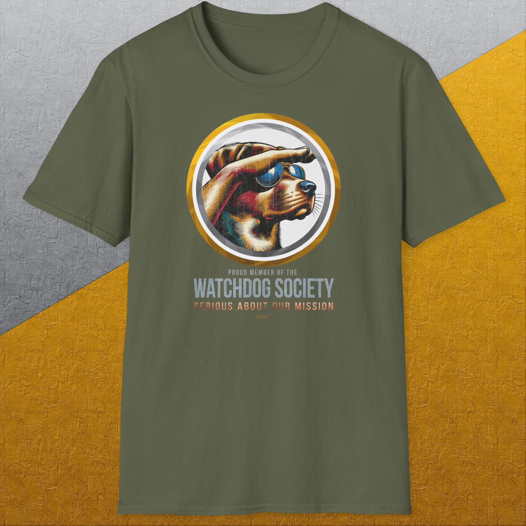 (Member Of The) Watchdog Society Series, Volume 1, Unisex T-Shirt-humorvolles Hundeshirt, lustiger Spruch mit Hund, Design by Dog Gang