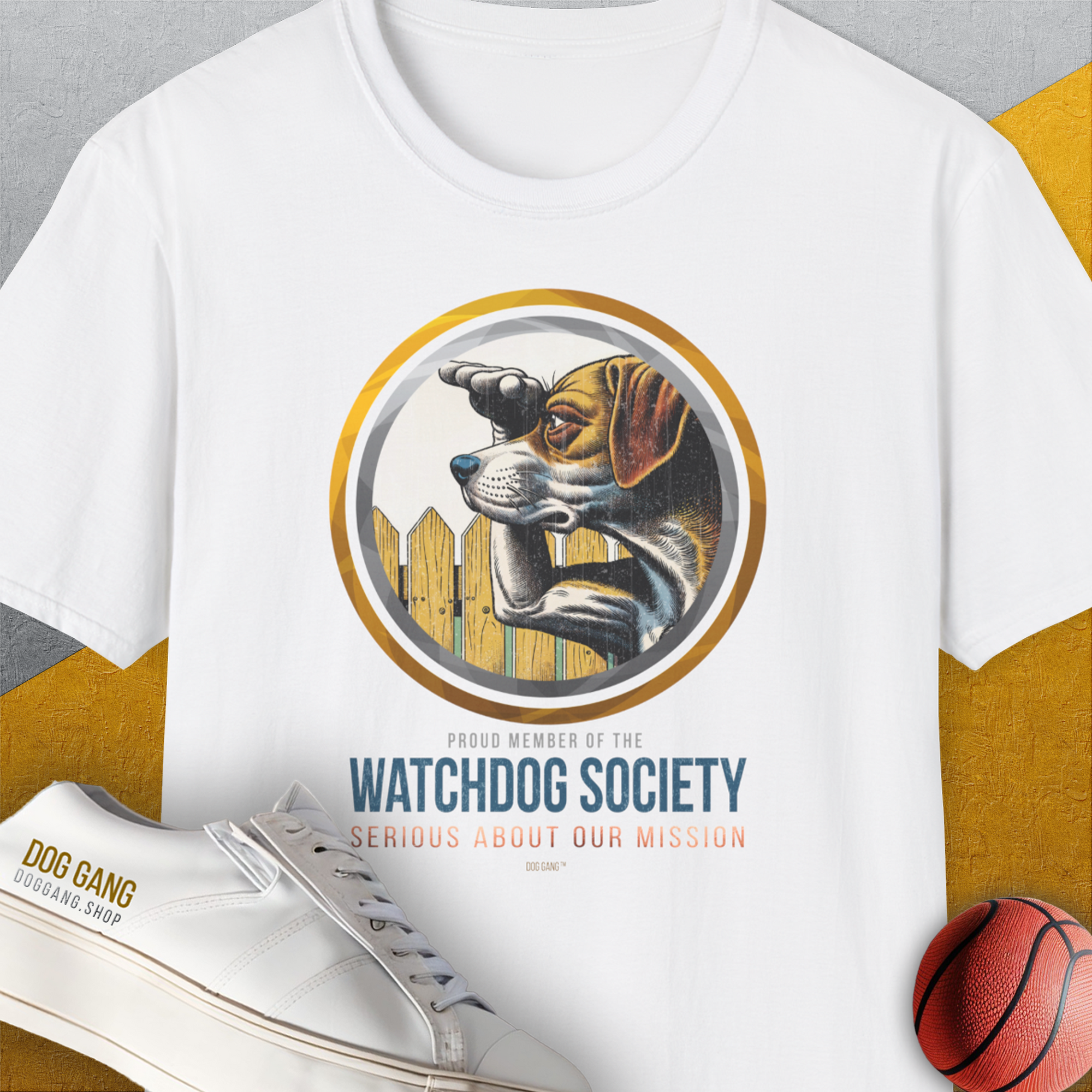 (Member Of The) Watchdog Society Series, Volume 2, Unisex T-Shirt-White-lustiges Shirt für Hundeliebhaber, Design by Dog Gang