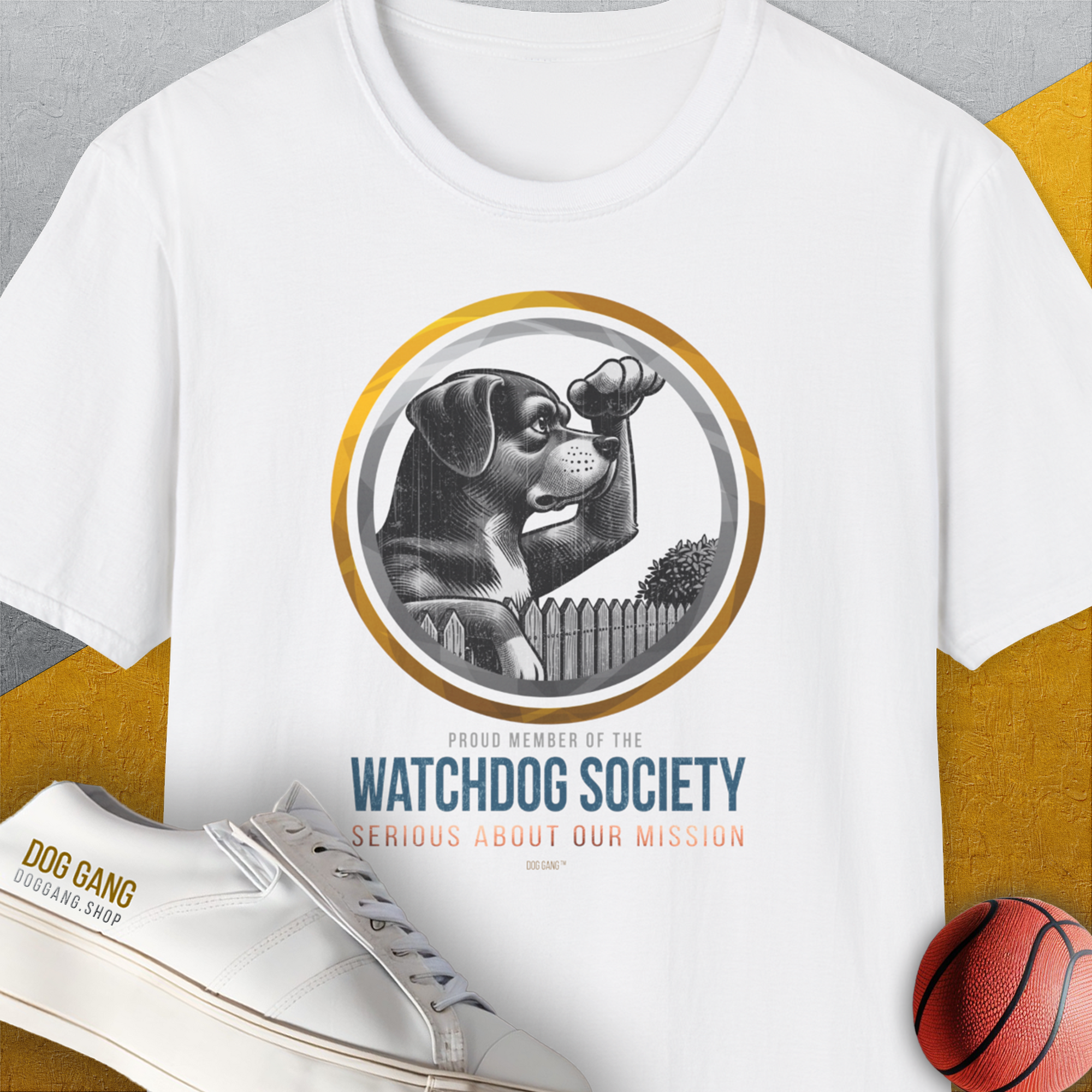 (Member Of The) Watchdog Society Series, Volume 3, Unisex T-Shirt-White-lustiges Shirt für Hundeliebhaber, Design by Dog Gang