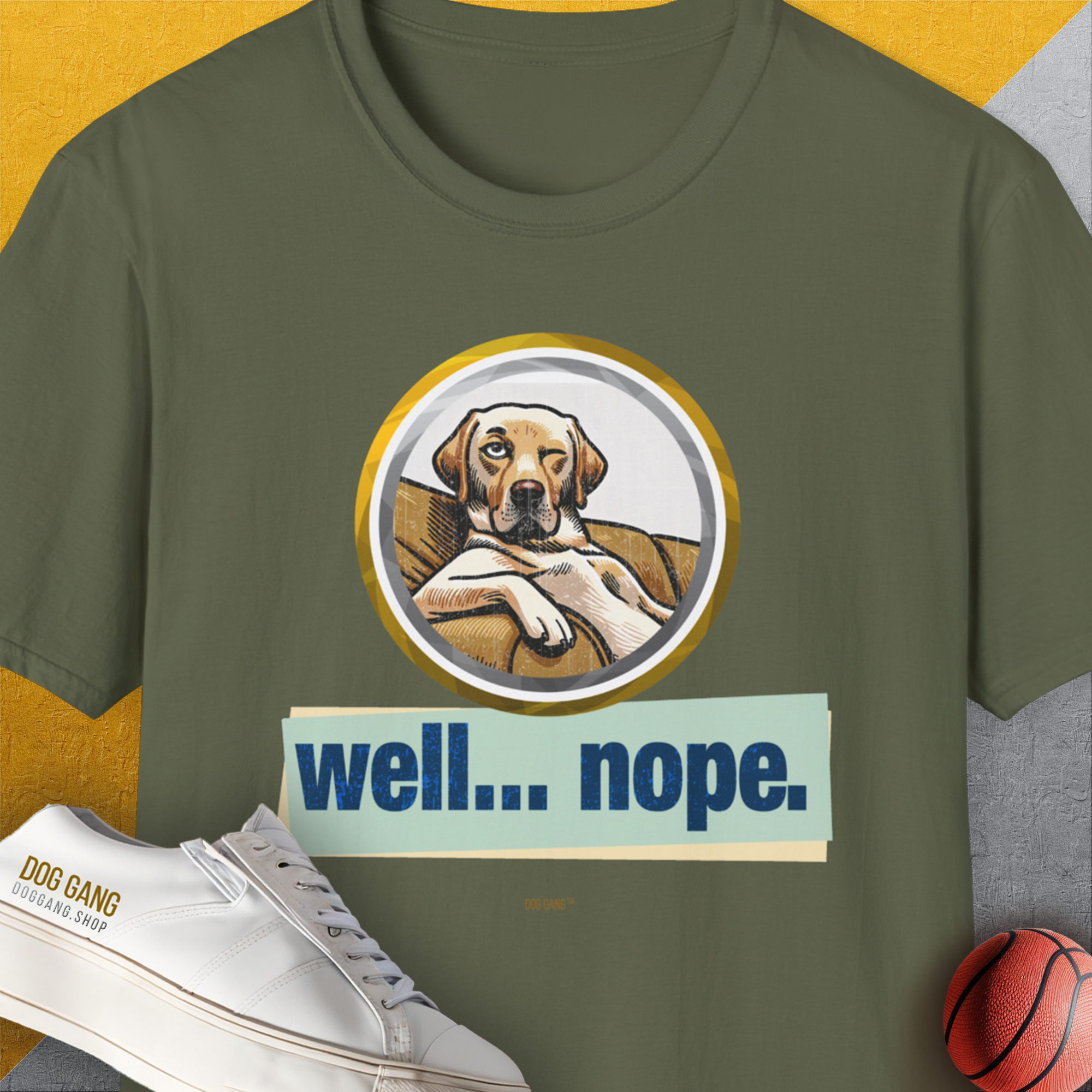 Well... Nope. Volume 1, Unisex T-Shirt-Military Green, Design by Dog Gang