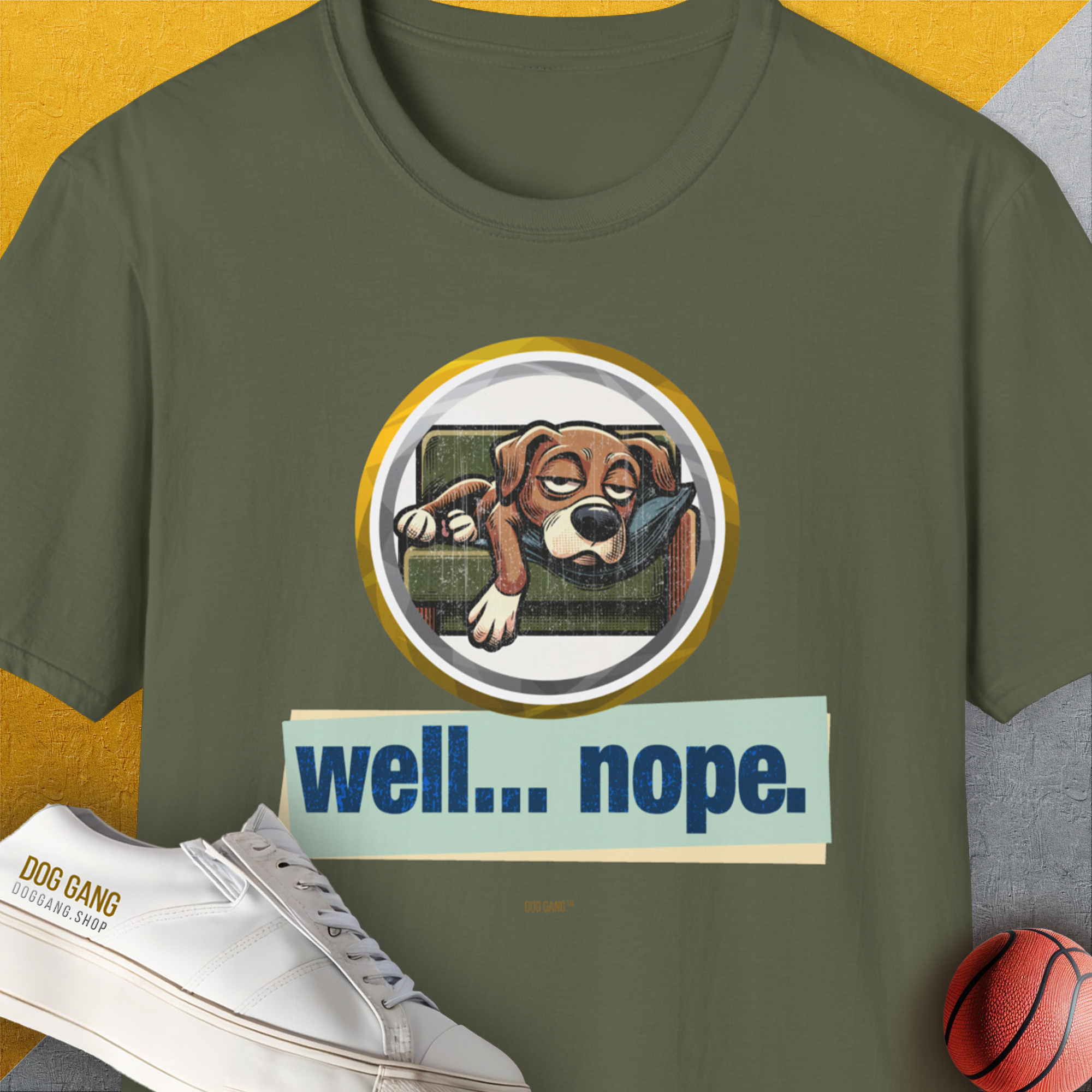 Well... Nope. Volume 3, Unisex T-Shirt-Military Green, Design by Dog Gang