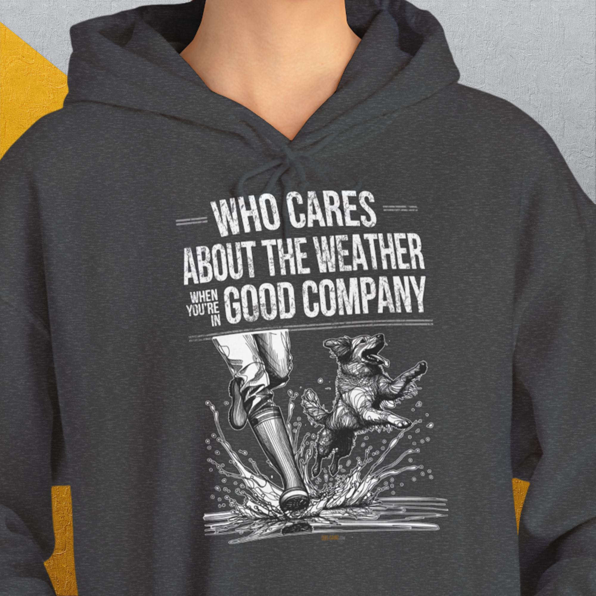 Who Cares About The Weather When You're In Good Company, Volume 1, Unisex Hoodie-lustiger Spruch auf bequemen Shirt für Hundeliebhaber, Design by Dog Gang