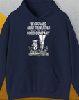 Who Cares About The Weather When You're In Good Company, Volume 2, Unisex Hoodie-Navy-lustiger Spruch mit Hund auf weichem Kapuzenpulli für in- und outdoor. Design by Dog Gang