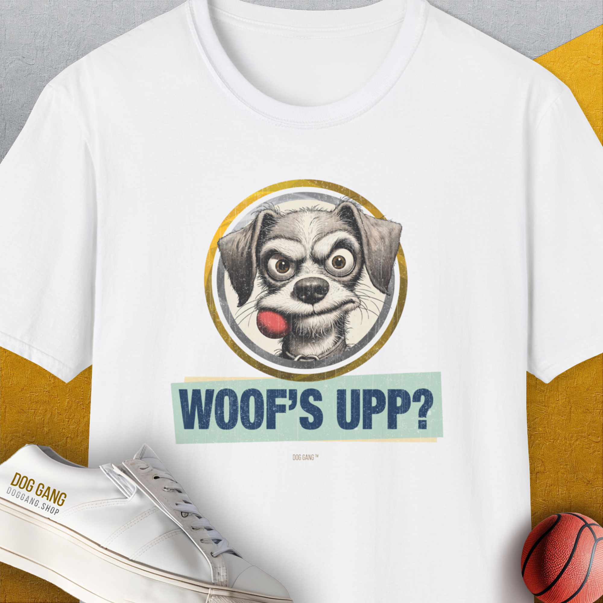 Woof's Upp? Volume 1, Unisex T-Shirt-White, Design by Dog Gang