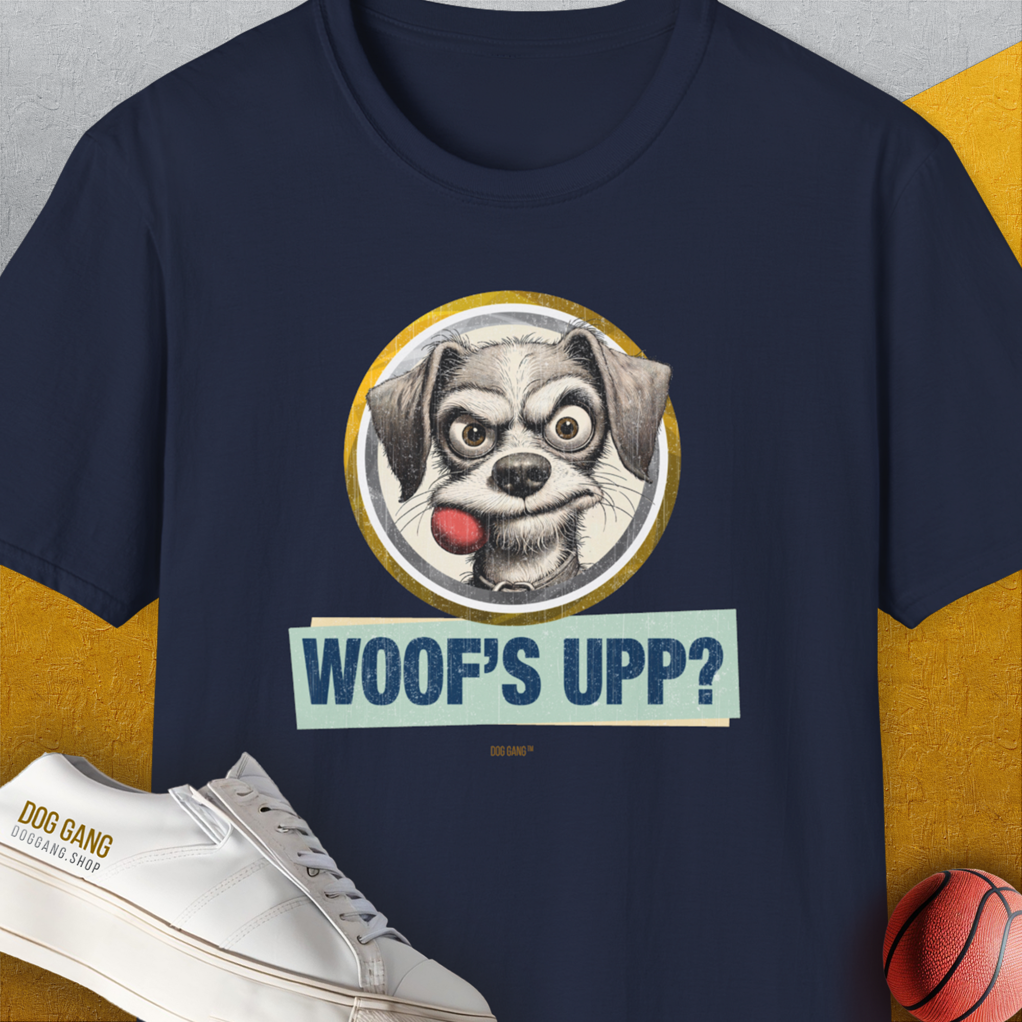Woof's Upp? Volume 1, Unisex T-Shirt-Navy, Design by Dog Gang