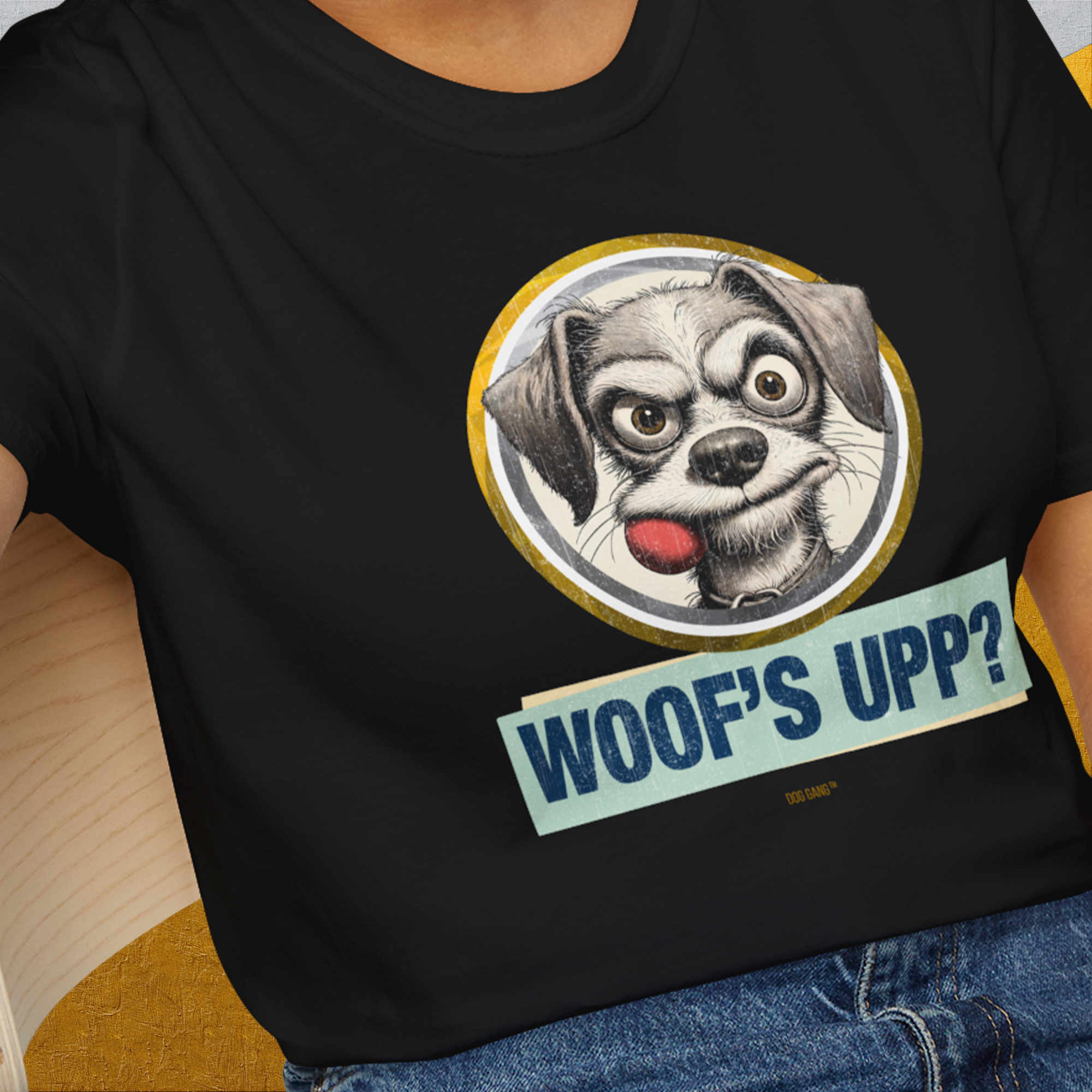 Woof's Upp? Volume 1, Unisex T-Shirt-. For dog lovers and dog owners. Design by Dog Gang