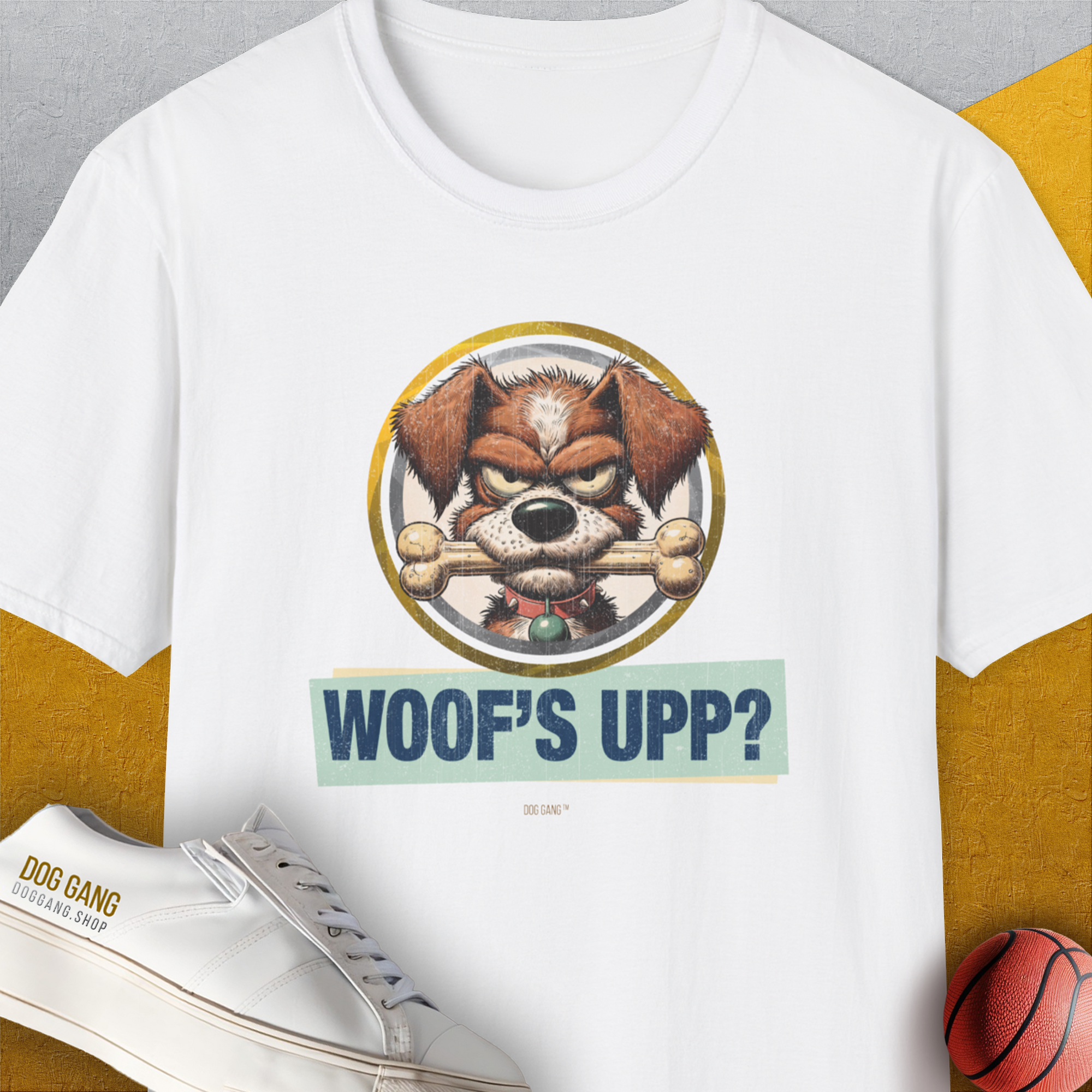 Woof's Upp? Volume 2, Unisex T-Shirt-White, Design by Dog Gang