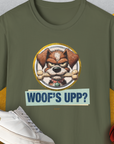 Woof's Upp? Volume 2, Unisex T-Shirt-Military Green. A perfect gift for dog lovers and dog owners. Design by Dog Gang