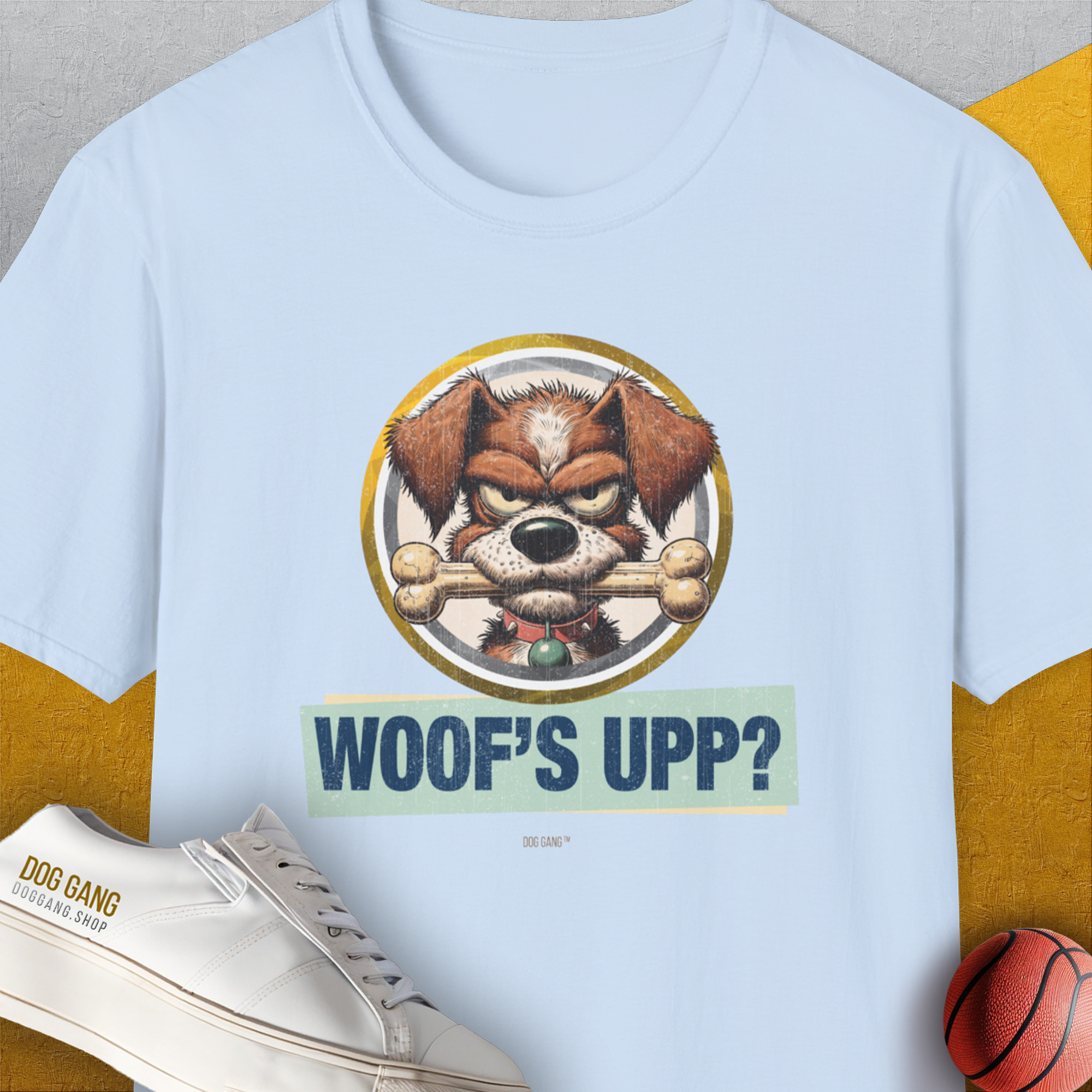 Woof's Upp? Volume 2, Unisex T-Shirt-Light Blue, Design by Dog Gang