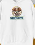Woof's Upp? Volume 2, Unisex Hoodie-White, a cool and stylish design with a funny saying from Dog Gang