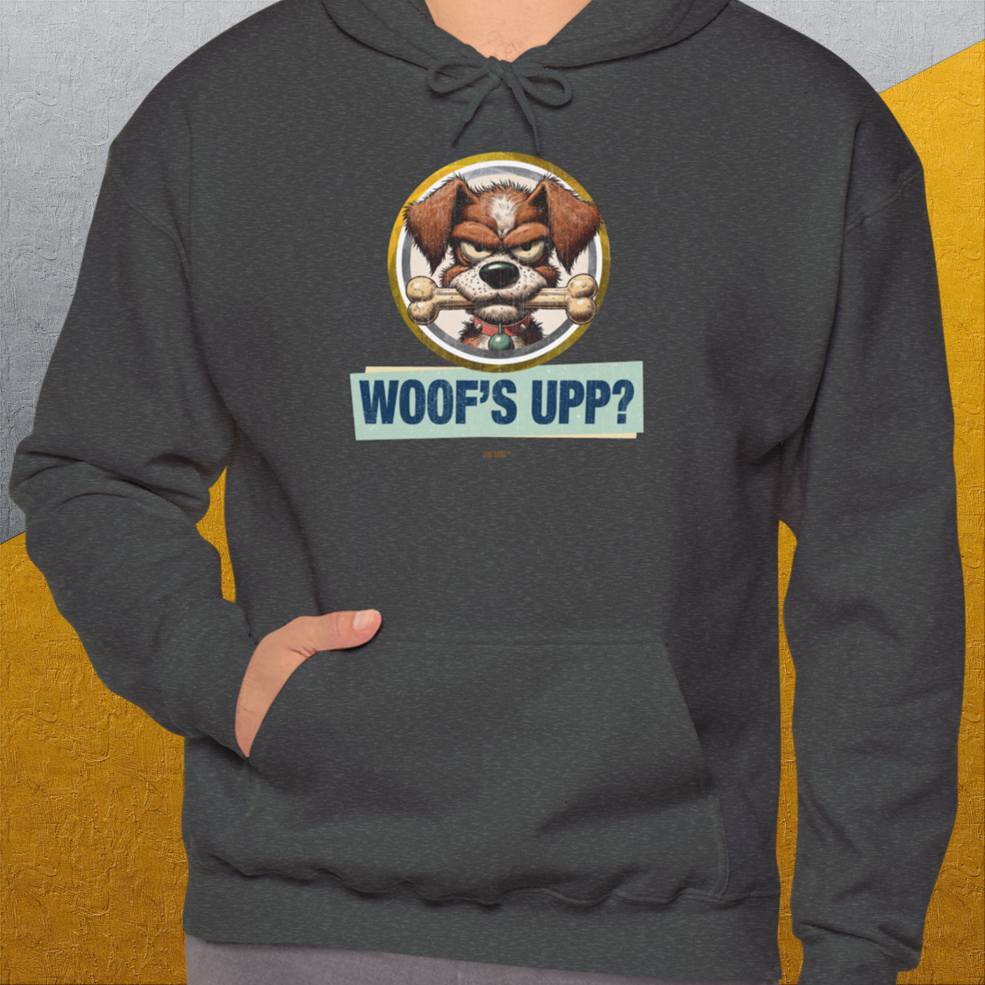 Woof's Upp? Volume 2, Unisex Hoodie-. For dog lovers and dog owners. Design by Dog Gang