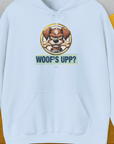 Woof's Upp? Volume 2, Unisex Hoodie-Light Blue. A perfect gift for dog lovers and dog owners. Design by Dog Gang