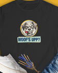 Woof's Upp? Volume 1, Women's T-Shirt-Black. A perfect gift for dog lovers and dog owners. Design by Dog Gang