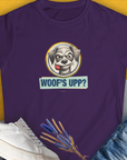 Woof's Upp? Volume 1, Women's T-Shirt-Purple, a cool and stylish design with a funny saying from Dog Gang