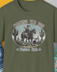 Walking The Dog, Western Style, Volume 2, Unisex T-Shirt-Military Green, Design by Dog Gang