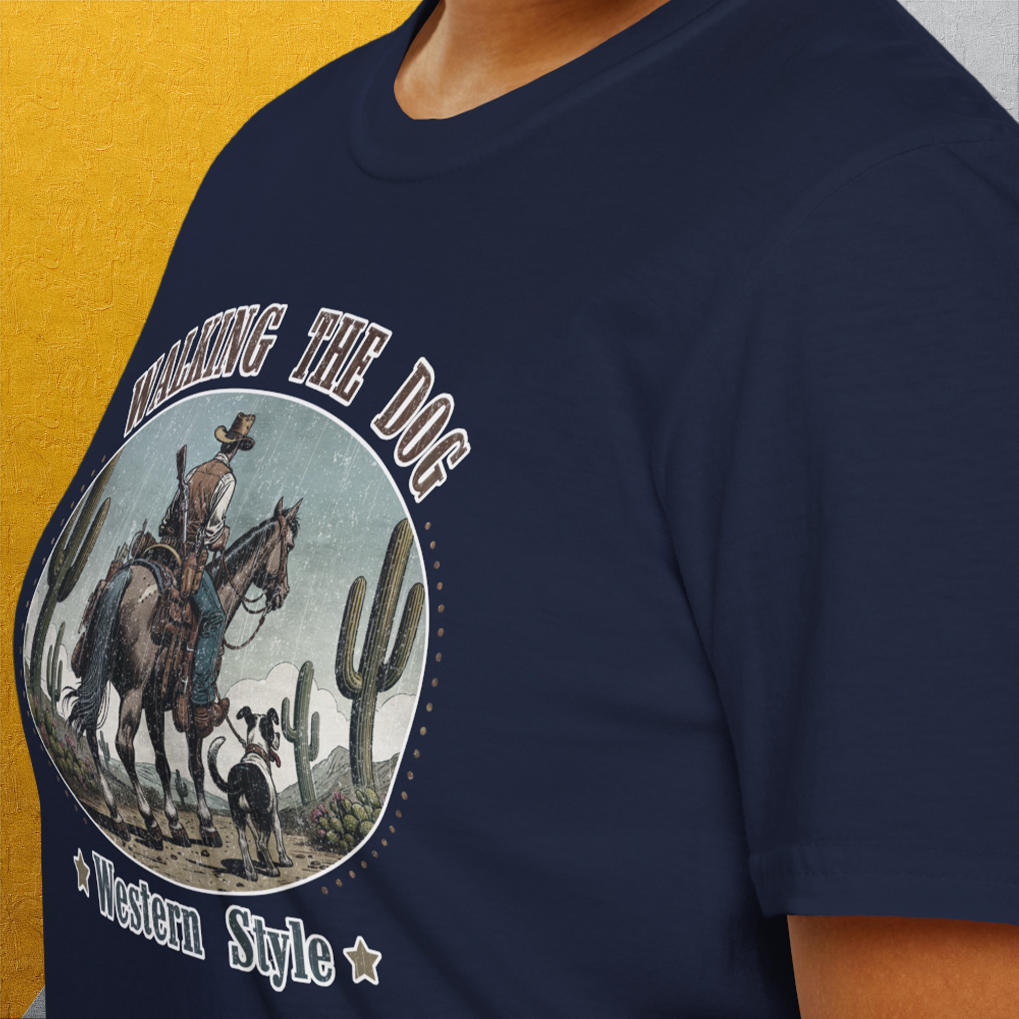 Walking The Dog, Western Style, Volume 2, Unisex T-Shirt-. For dog lovers and dog owners. Design by Dog Gang