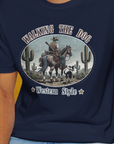 Walking The Dog, Western Style, Volume 2, Unisex T-Shirt-, a fun and stylish design for dog lovers from Dog Gang