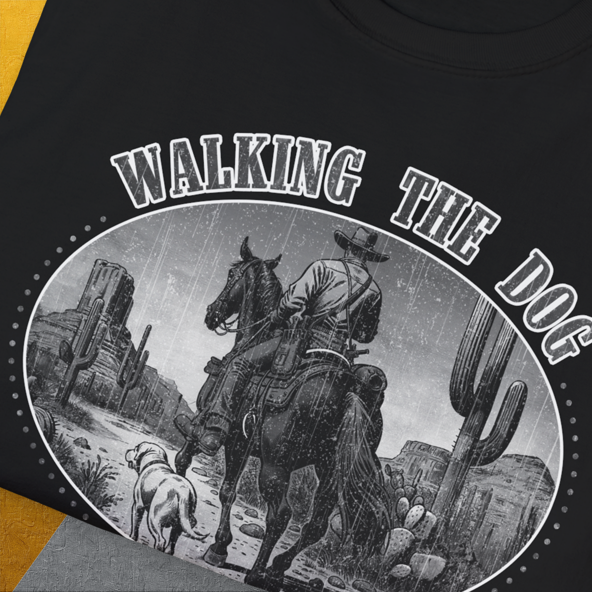 Walking The Dog, Western Style, Volume 3, Unisex T-Shirt-. A dog-themed Design from Dog Gang