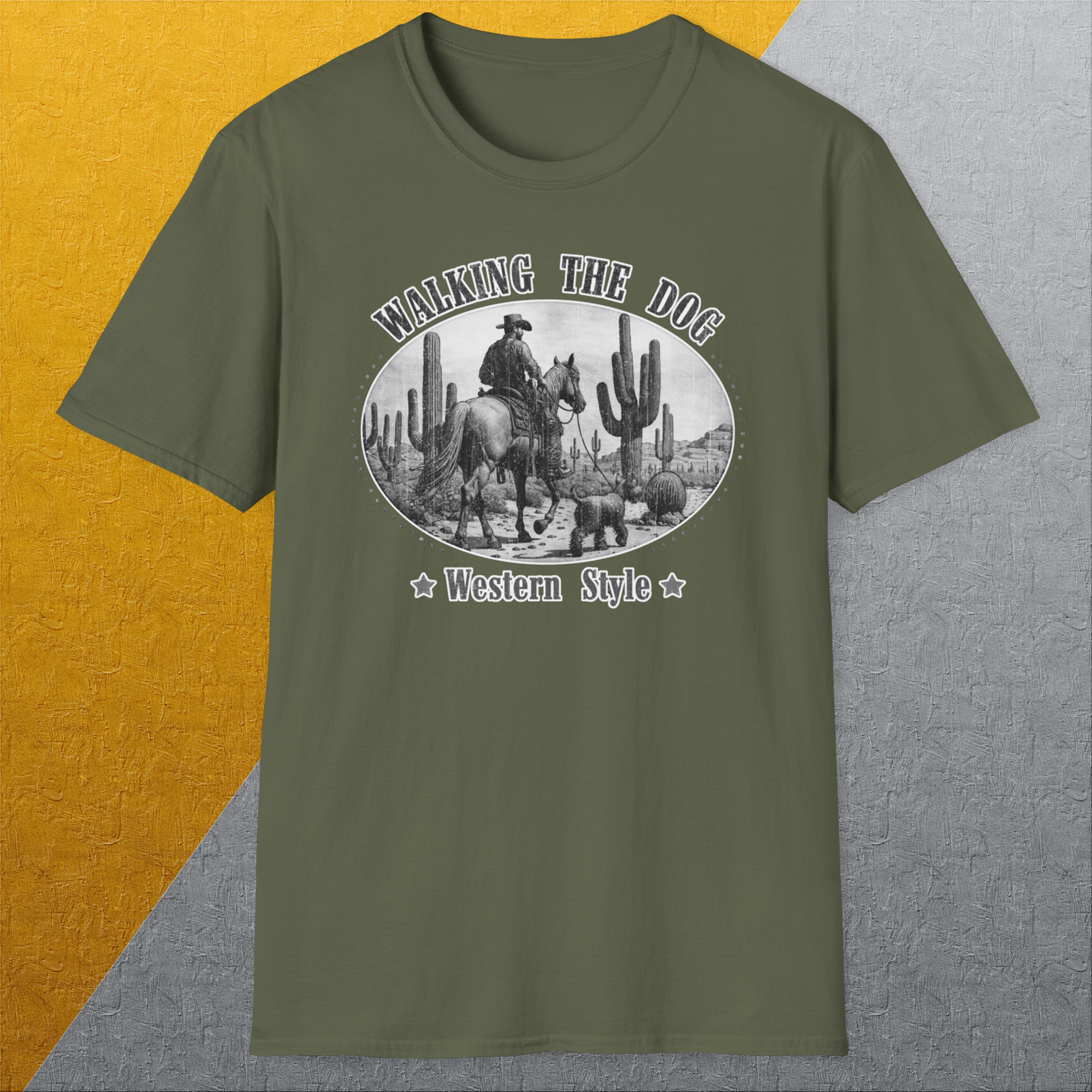 Walking The Dog, Western Style, Volume 1, Unisex T-Shirt-, a cool and stylish design with a funny saying from Dog Gang