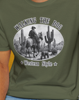Walking The Dog, Western Style, Volume 1, Unisex T-Shirt-, a fun and stylish design for dog lovers from Dog Gang