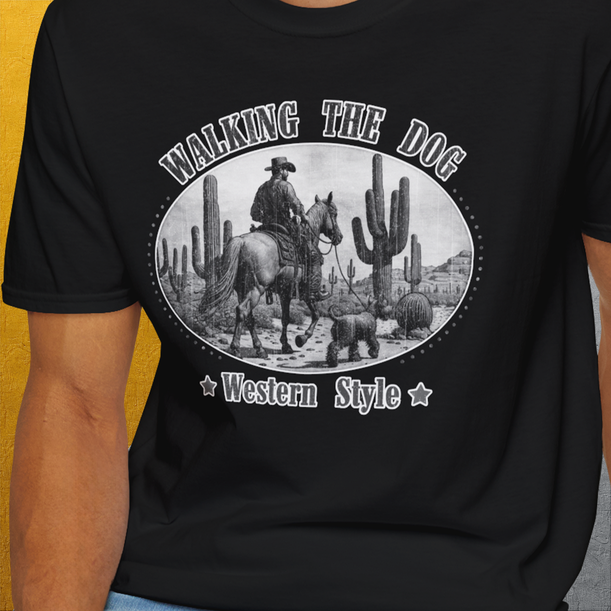Walking The Dog, Western Style, Volume 1, Unisex T-Shirt-, Design by Dog Gang
