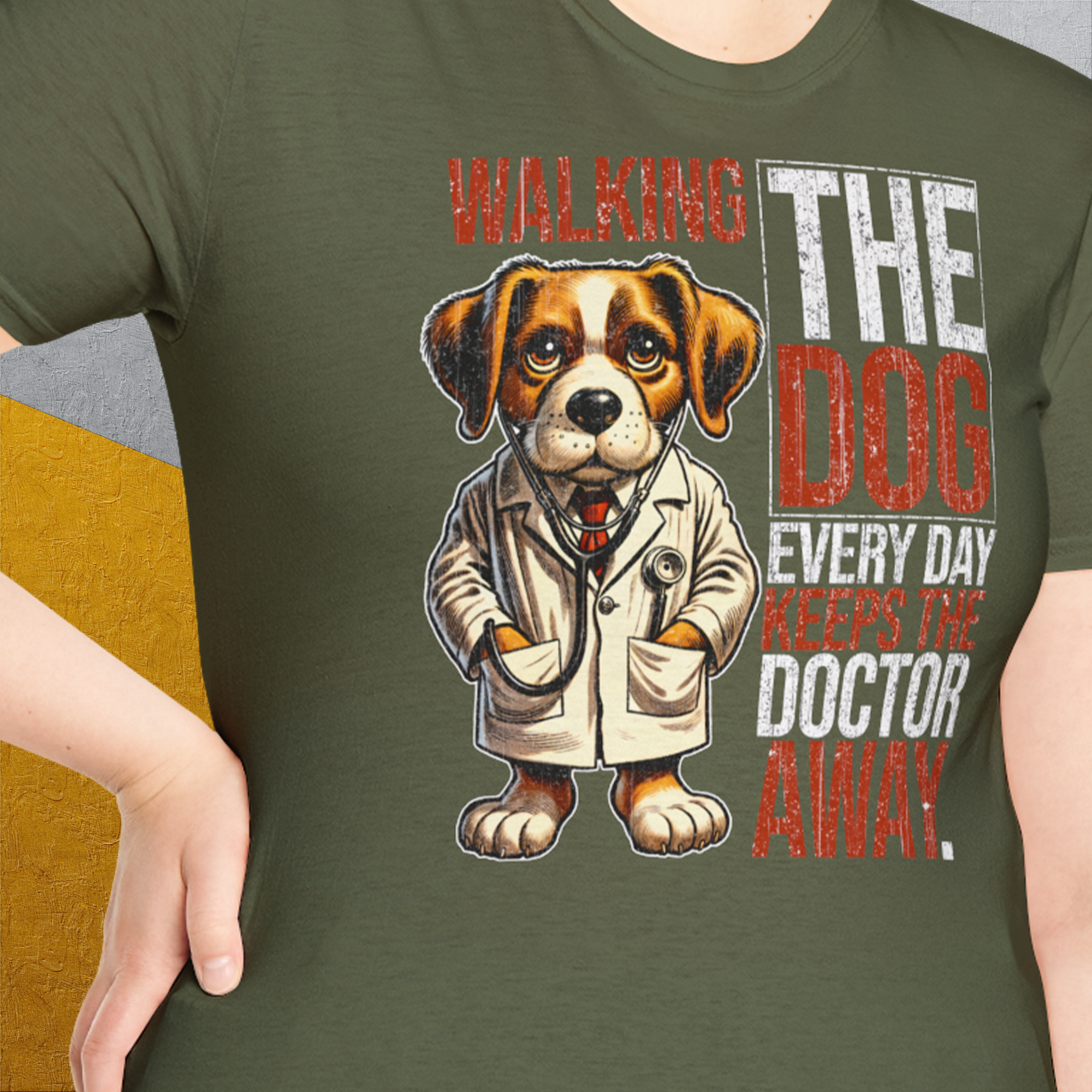 Walking The Dog Every Day Keeps The Doctor Away, Volume 1, Unisex T-Shirt-bequemes Shirt mit lustigem Spruch für Hundebesitzer, Design by Dog Gang