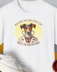 Walking The Dog Every Day Keeps The Doctor Away, Volume 2, Unisex T-Shirt-White-lustiges Shirt für Hundeliebhaber, Design by Dog Gang