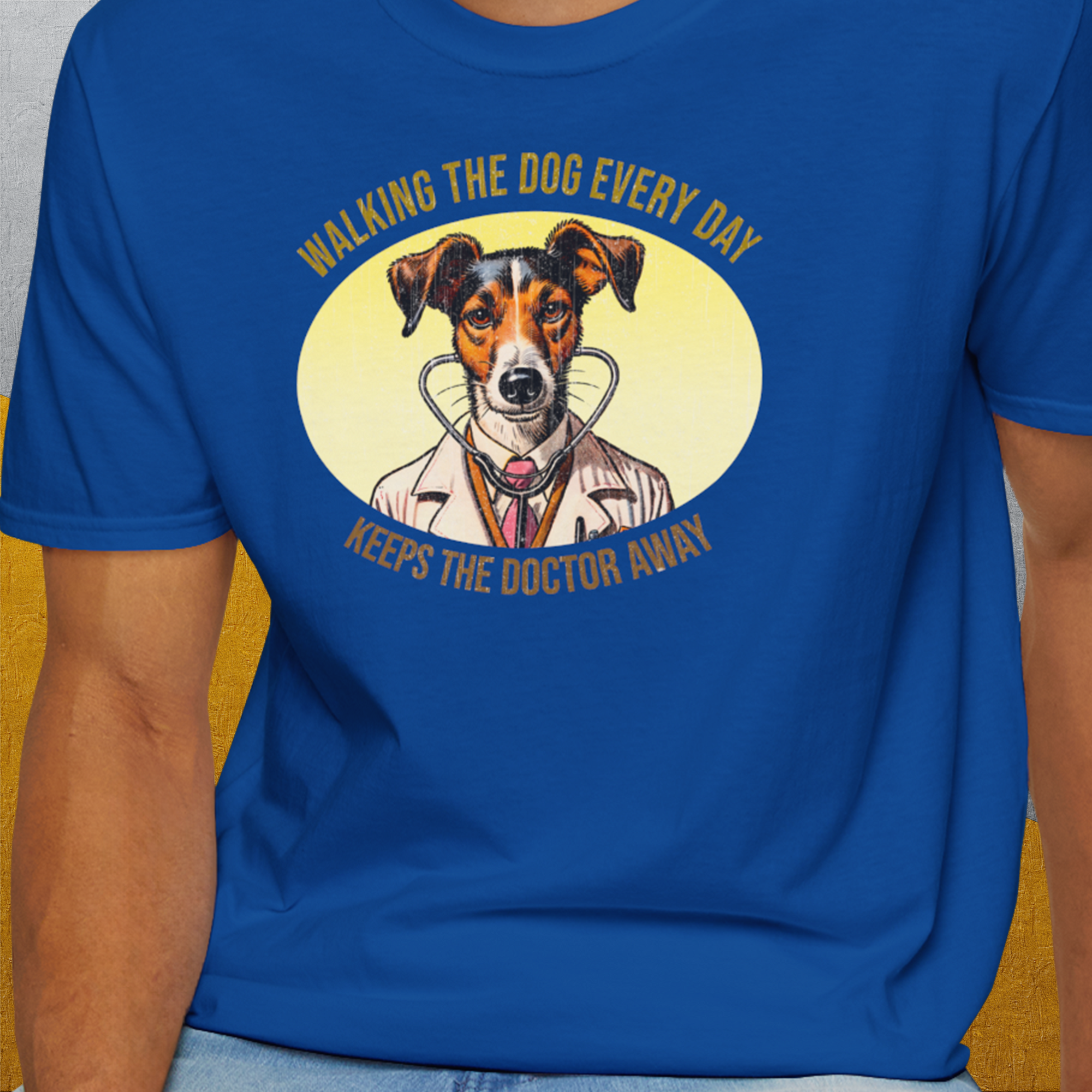 Walking The Dog Every Day Keeps The Doctor Away, Volume 2, Unisex T-Shirt-lustiges Shirt für Hundefreunde, lustiger Spruch mit Hund, Design by Dog Gang