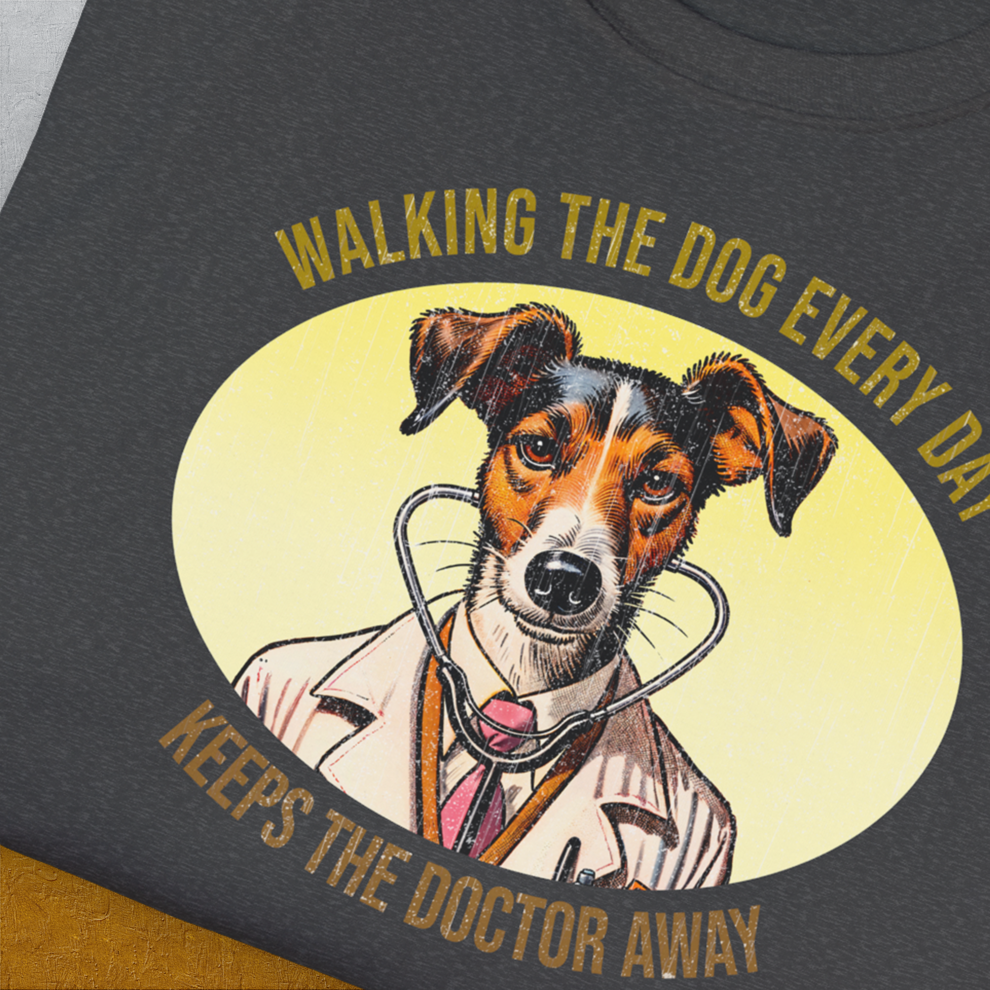 Walking The Dog Every Day Keeps The Doctor Away, Volume 2, Unisex T-Shirt-originelles und lustiges Hundeshirt, Design by Dog Gang