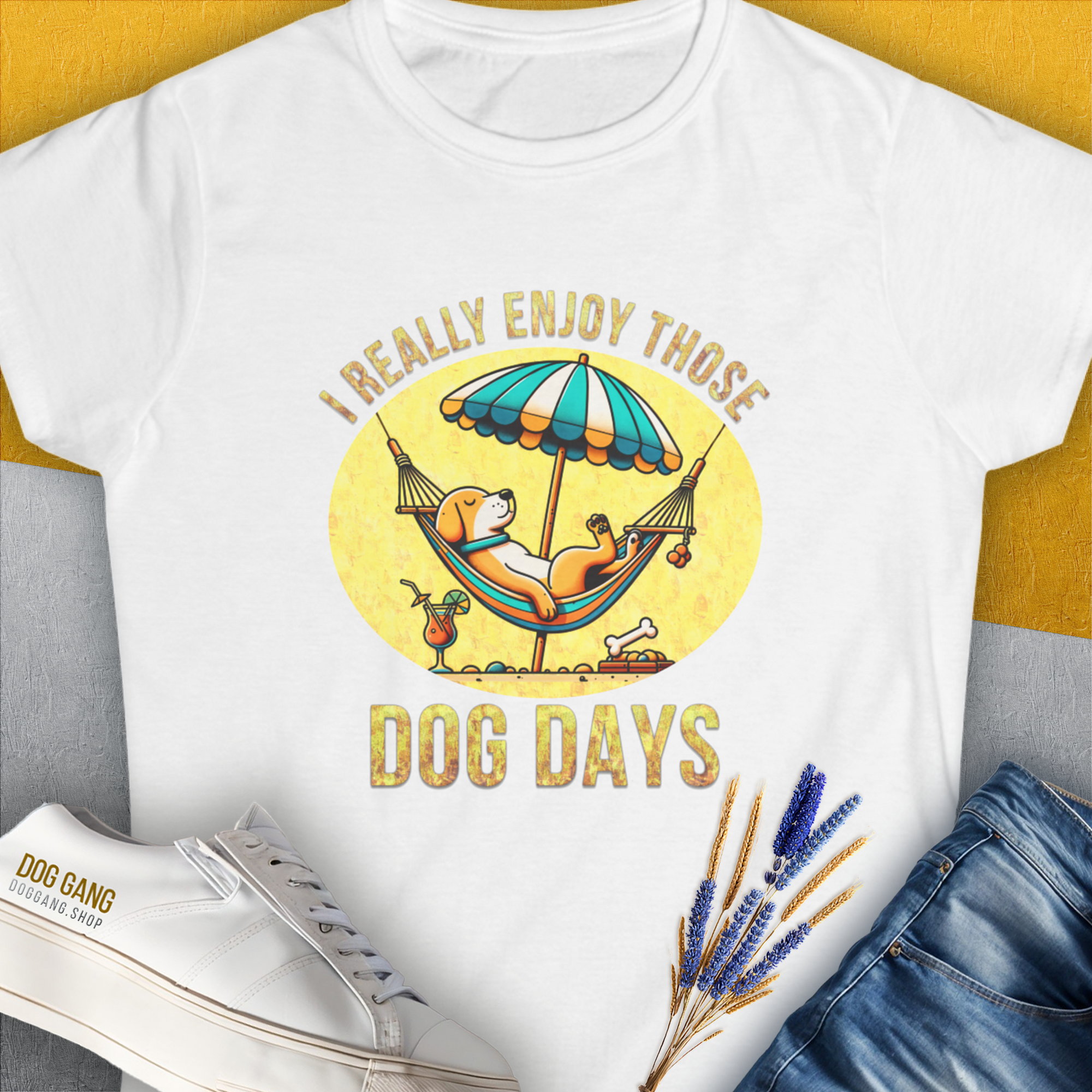 I Really Enjoy Those Dog Days, Women's T-Shirt-White. For dog lovers and dog owners. Design by Dog Gang