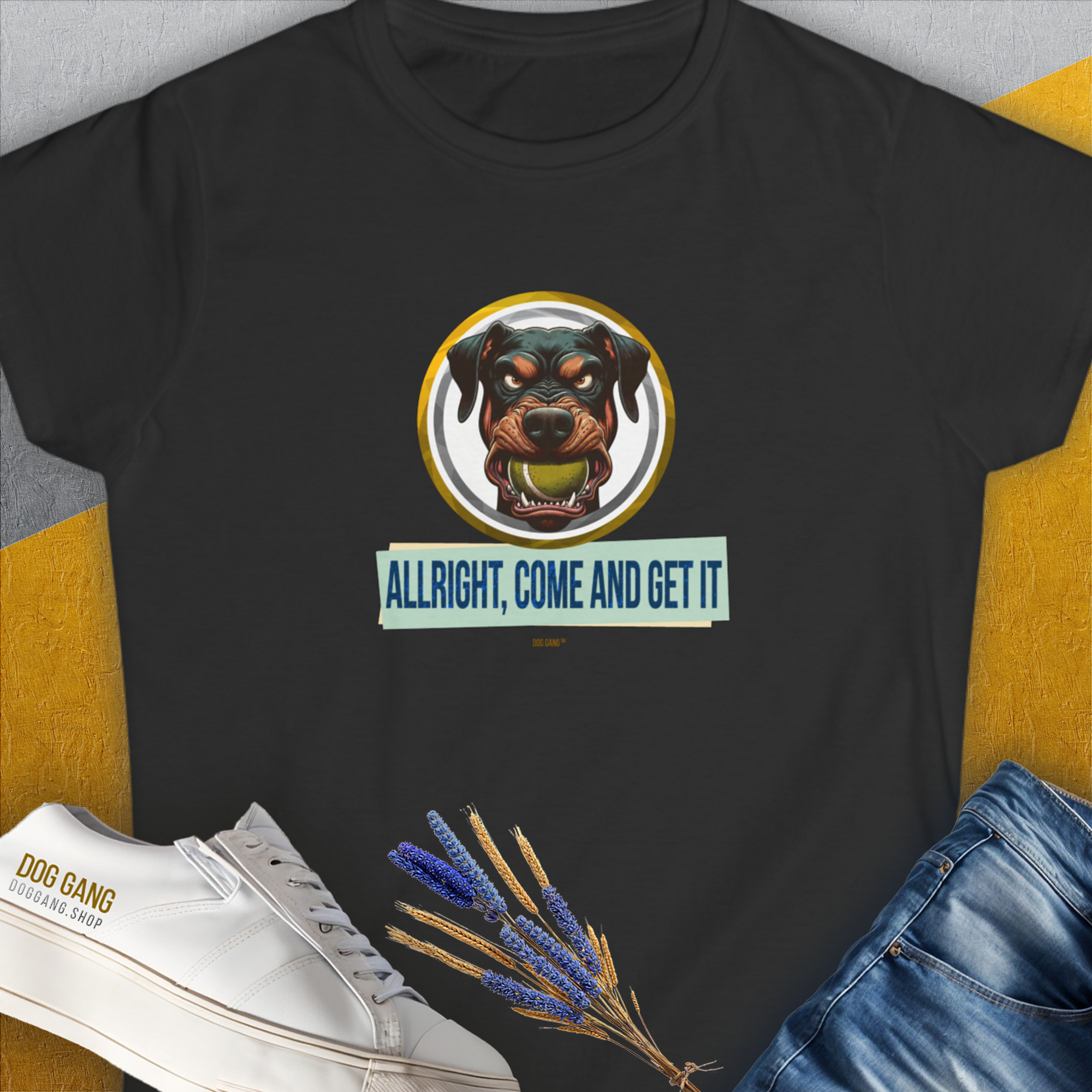 Allright Come And Get It, Volume 2, Women&#39;s T-Shirt-Black. A perfect gift for dog lovers and dog owners. Design by Dog Gang