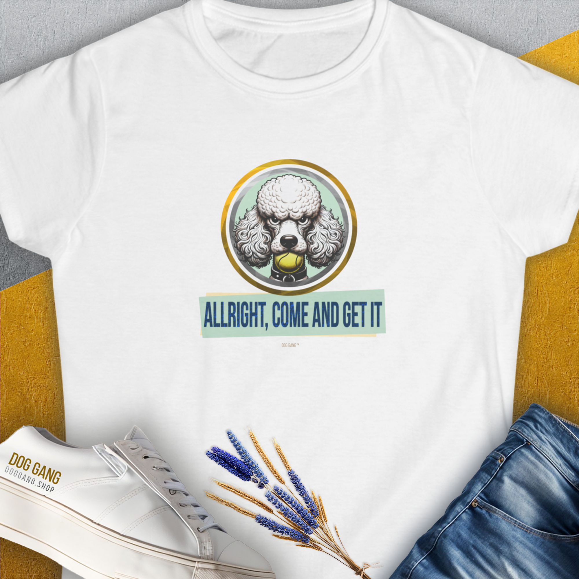 Allright Come And Get It, Volume 3, Women's T-Shirt-White. For dog lovers and dog owners. Design by Dog Gang