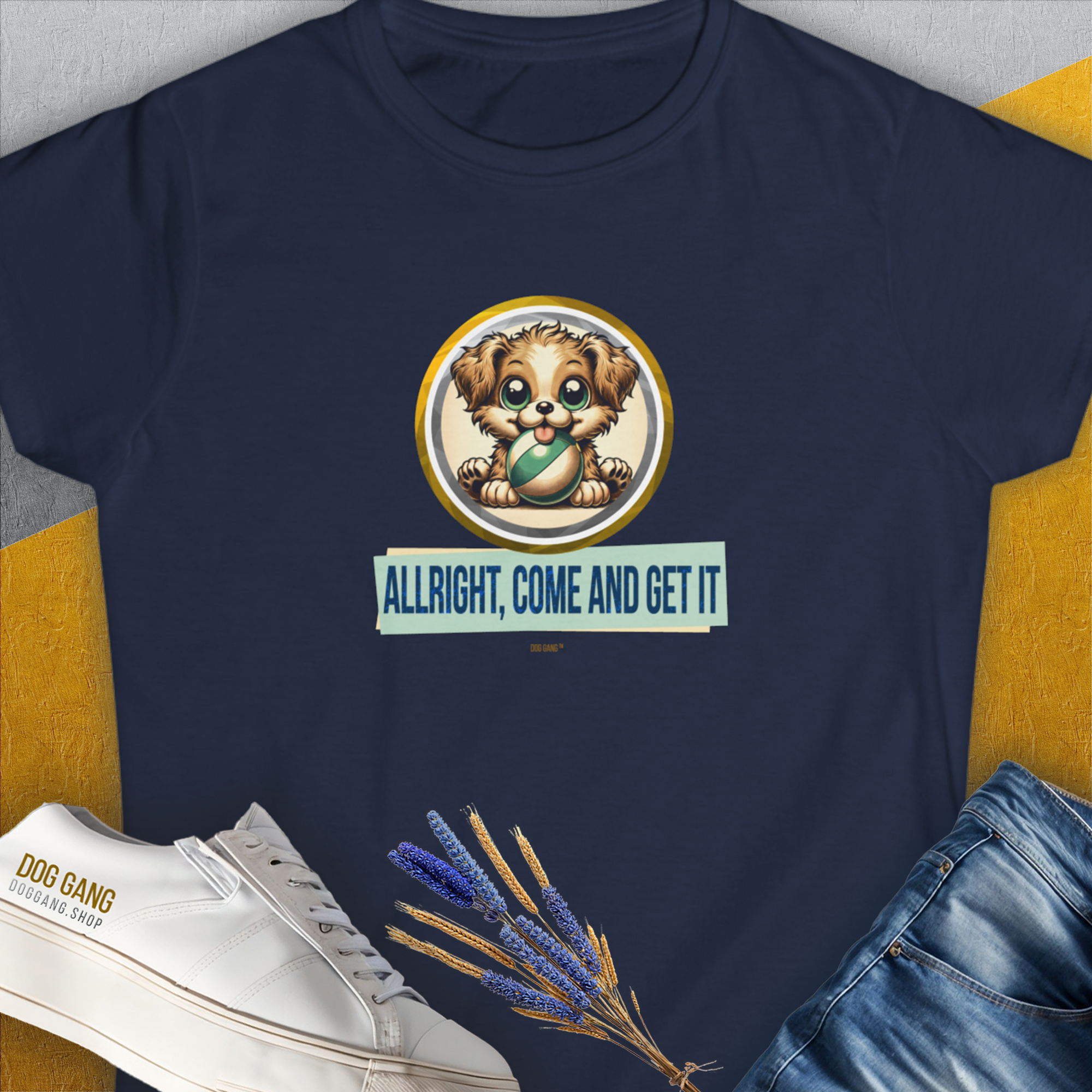 Allright Come And Get It, Volume 4, Women&#39;s T-Shirt-Navy, a cool and stylish design with a funny saying from Dog Gang