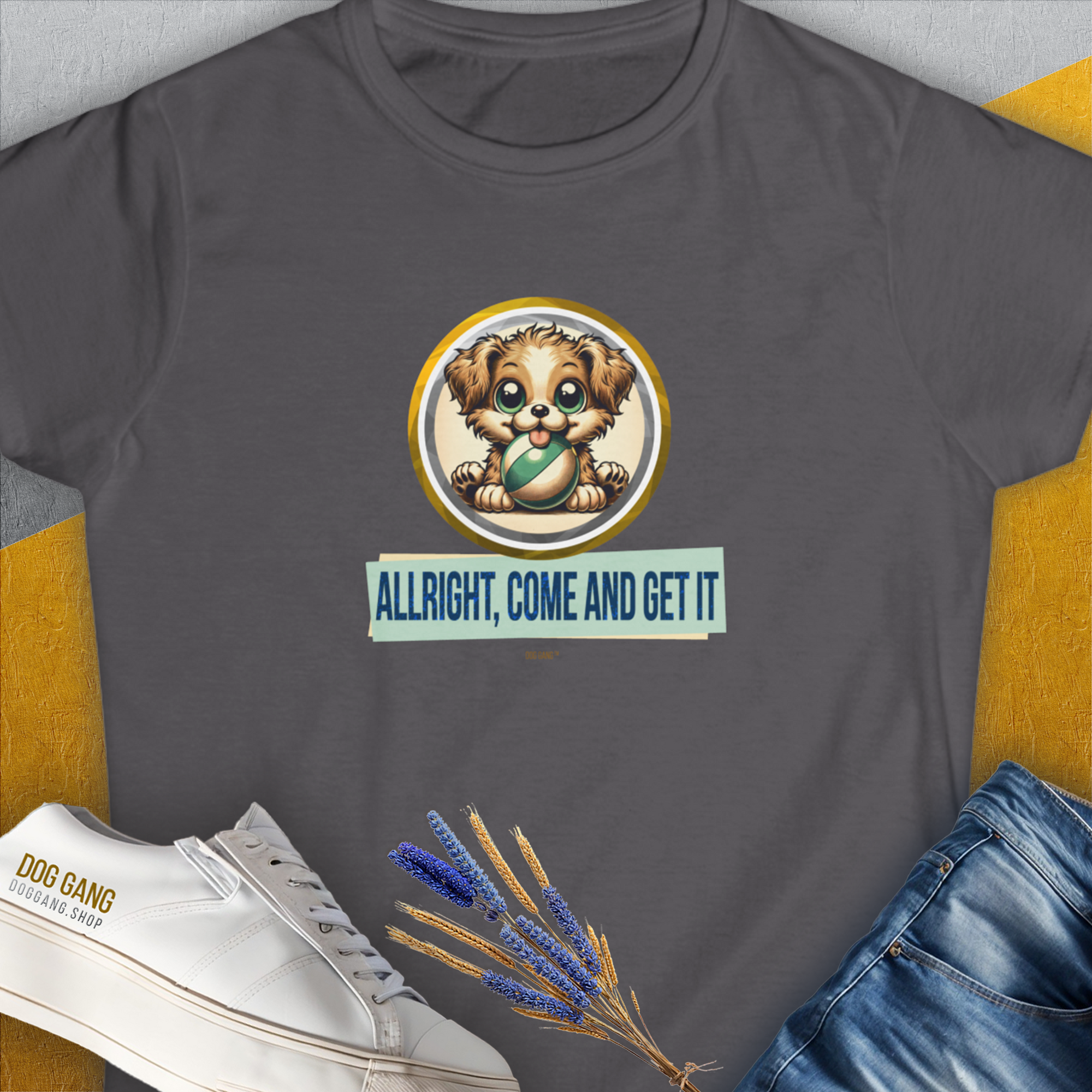 Allright Come And Get It, Volume 4, Women's T-Shirt-Charcoal. A dog-themed Design from Dog Gang