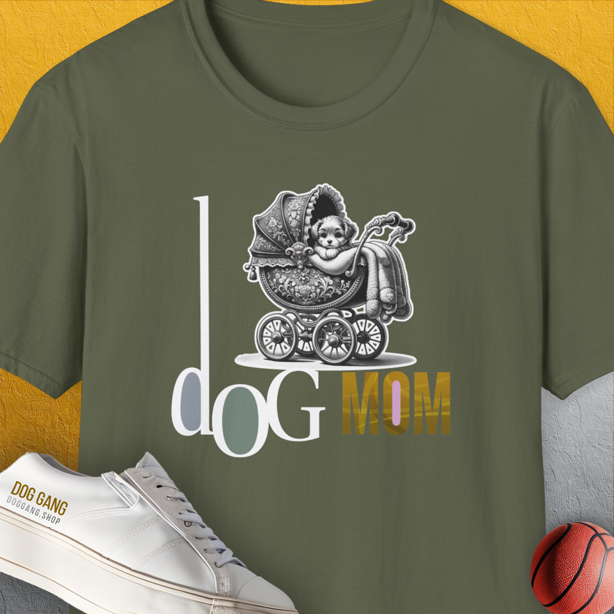 Dog Mom Series, Volume 5, Unisex T-Shirt-Military Green, Design by Dog Gang