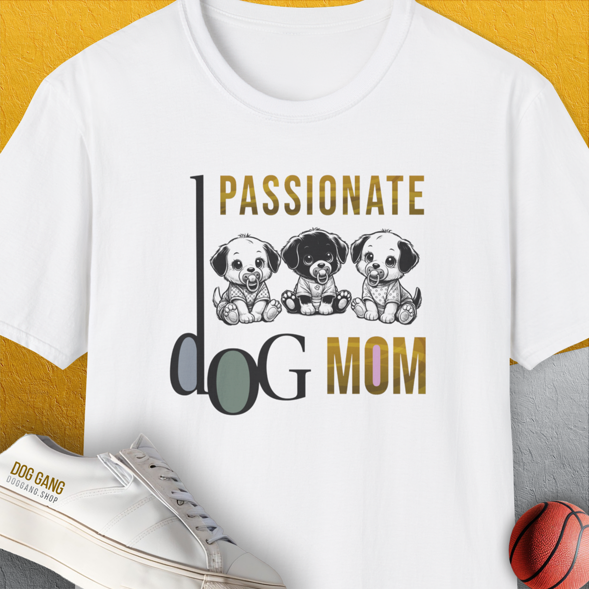 Dog Mom Series, Volume 6, Unisex T-Shirt-White. A perfect gift for dog lovers and dog owners. Design by Dog Gang