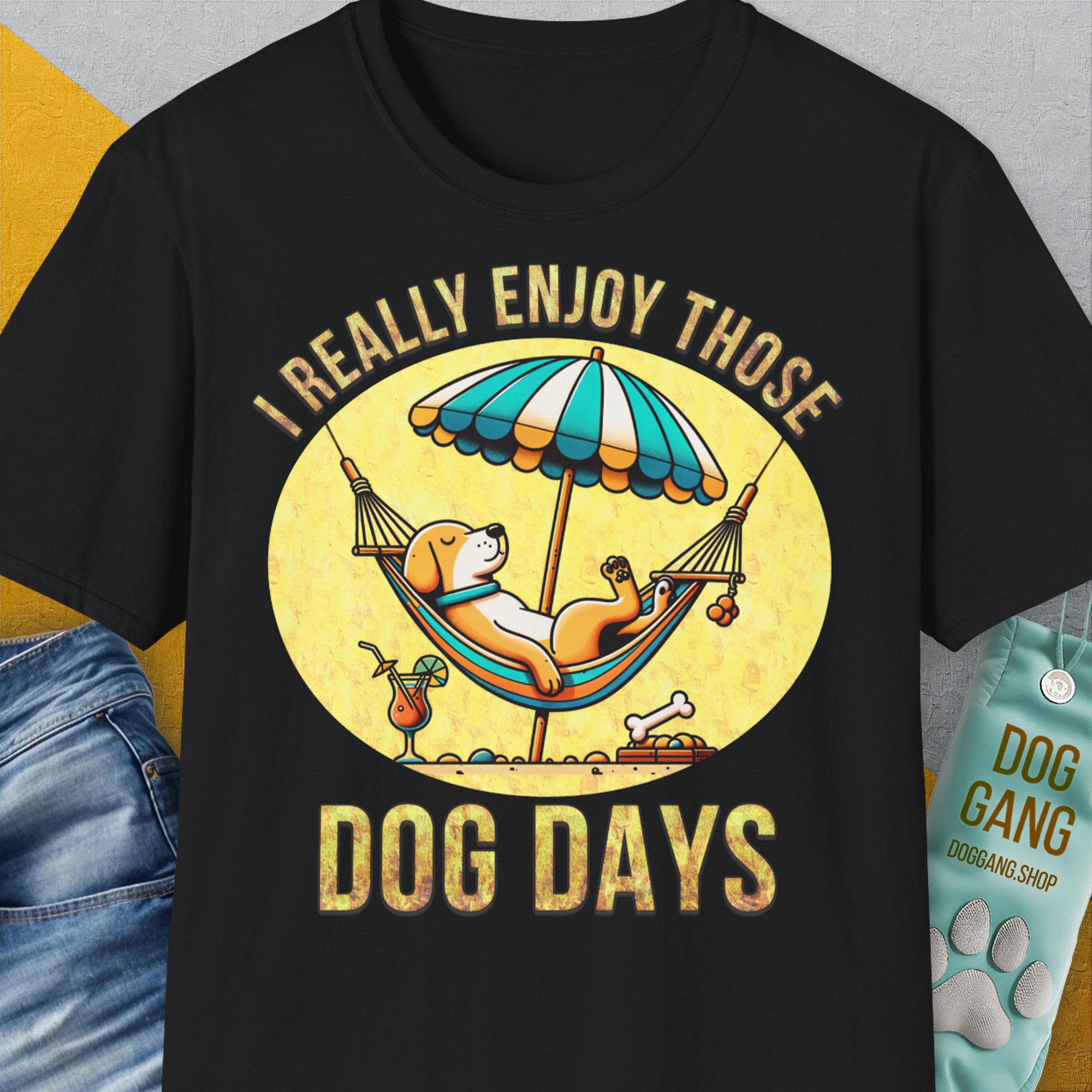 I Really Enjoy Those Dog Days, Unisex T-Shirt-Black-bequemes Softstyle - Tshirt. Lustiger Spruch mit Hund. Für Hundefreunde, in- und outdoor. Design by Dog Gang
