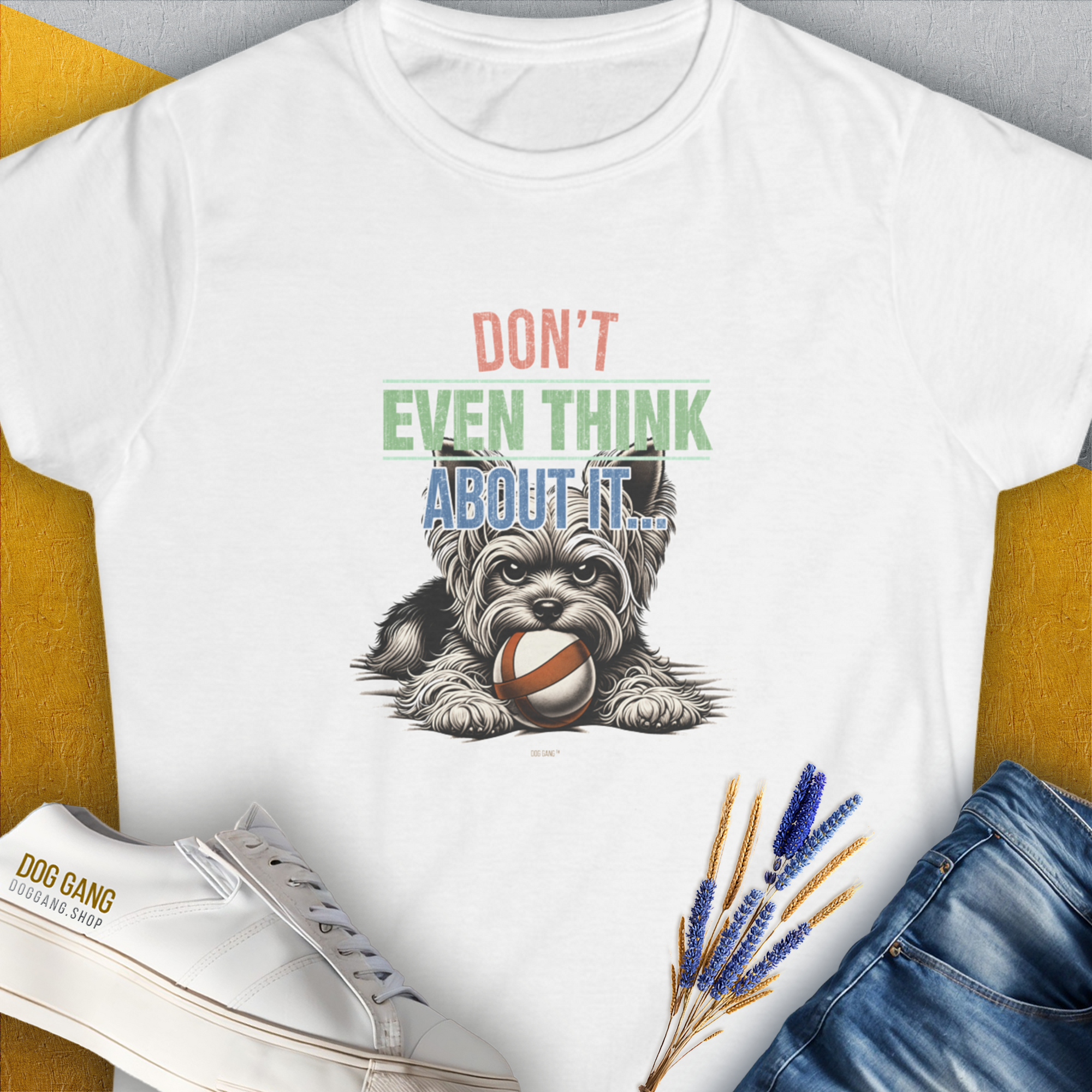 Don't Even Think About It..., Volume 3, Women's T-Shirt-White. For dog lovers and dog owners. Design by Dog Gang