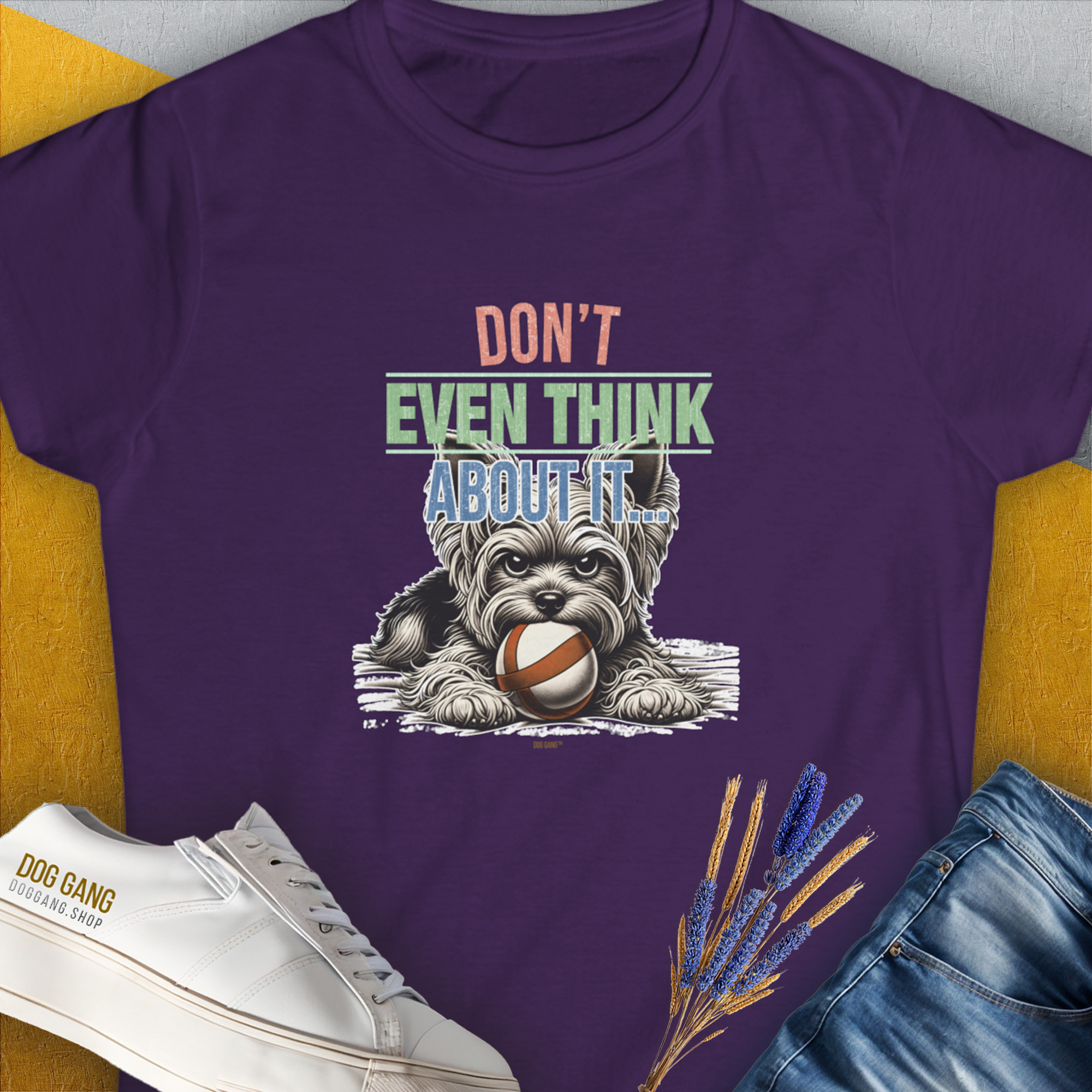 Don&#39;t Even Think About It..., Volume 3, Women&#39;s T-Shirt-Purple, a cool and stylish design with a funny saying from Dog Gang