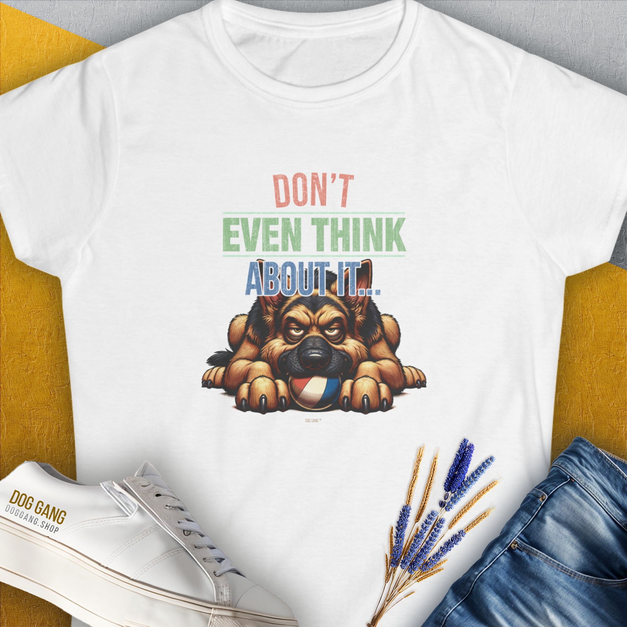 Don't Even Think About It..., Volume 4, Women's T-Shirt-White. For dog lovers and dog owners. Design by Dog Gang