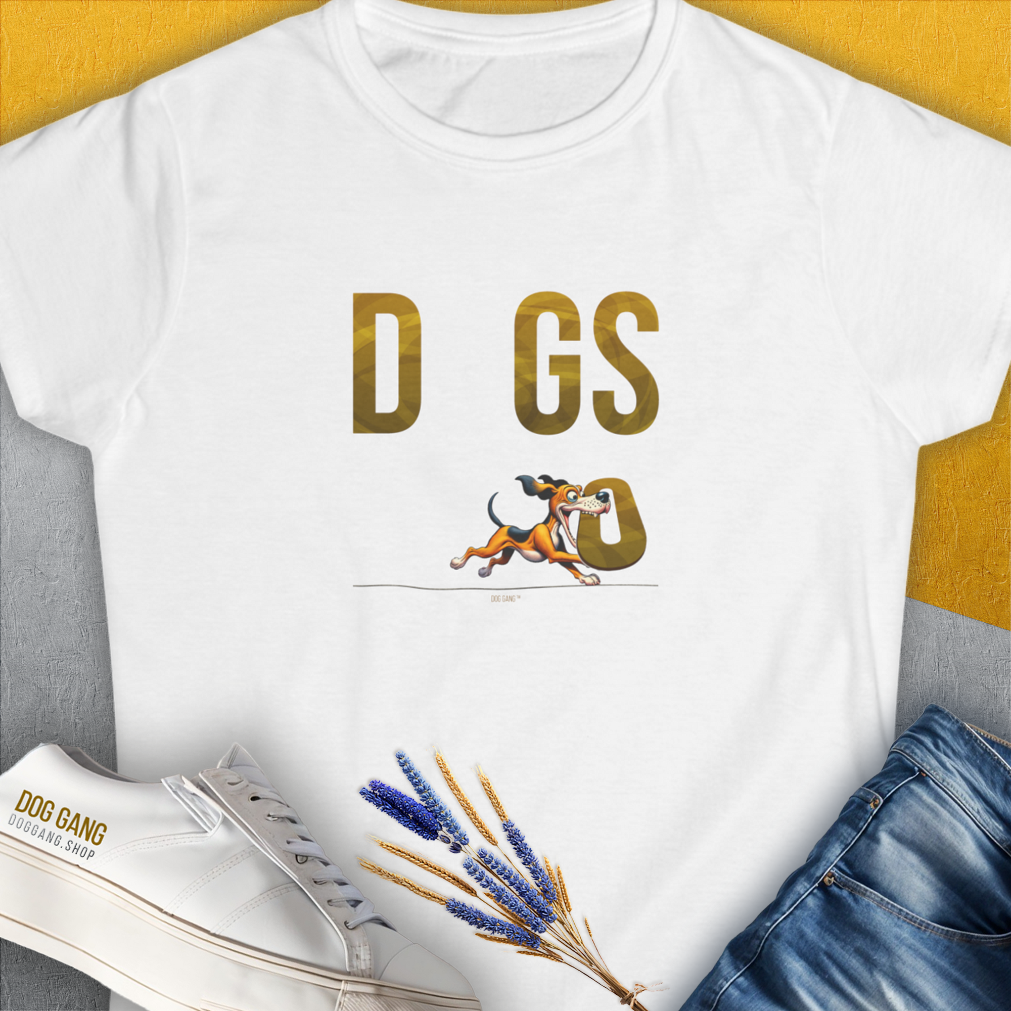 DOGS Series (D-GS), Volume 1, Women's T-Shirt-White. For dog lovers and dog owners. Design by Dog Gang