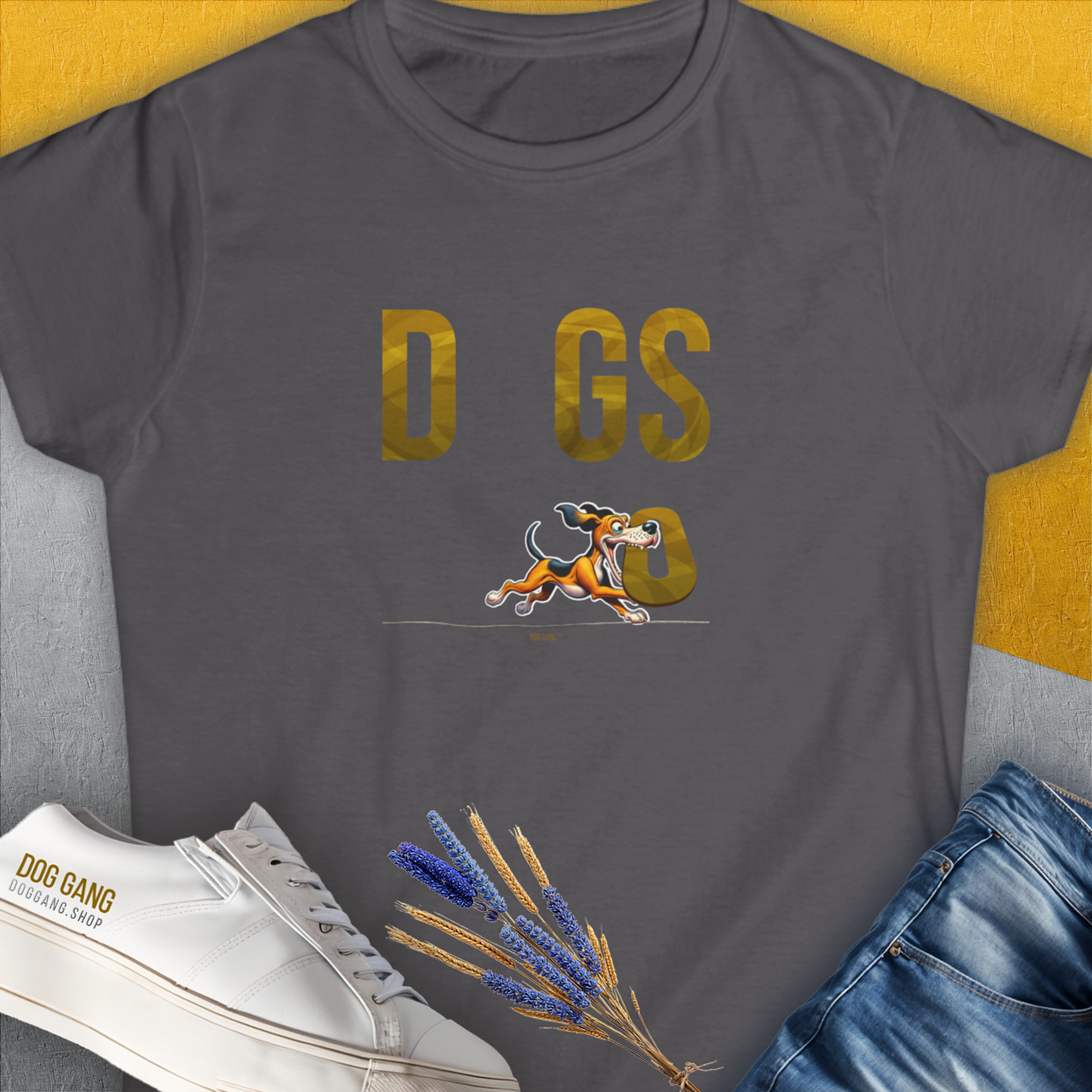 DOGS Series (D-GS), Volume 1, Women's T-Shirt-Charcoal. A dog-themed Design from Dog Gang
