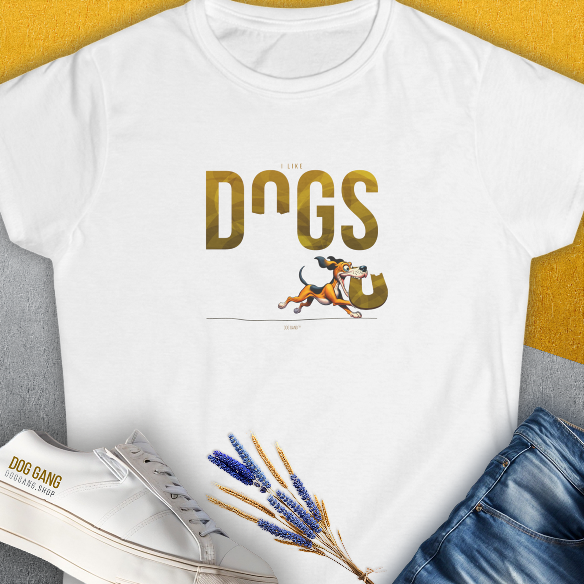 DOGS Series (D-GS), Volume 2, Women's T-Shirt-White. For dog lovers and dog owners. Design by Dog Gang