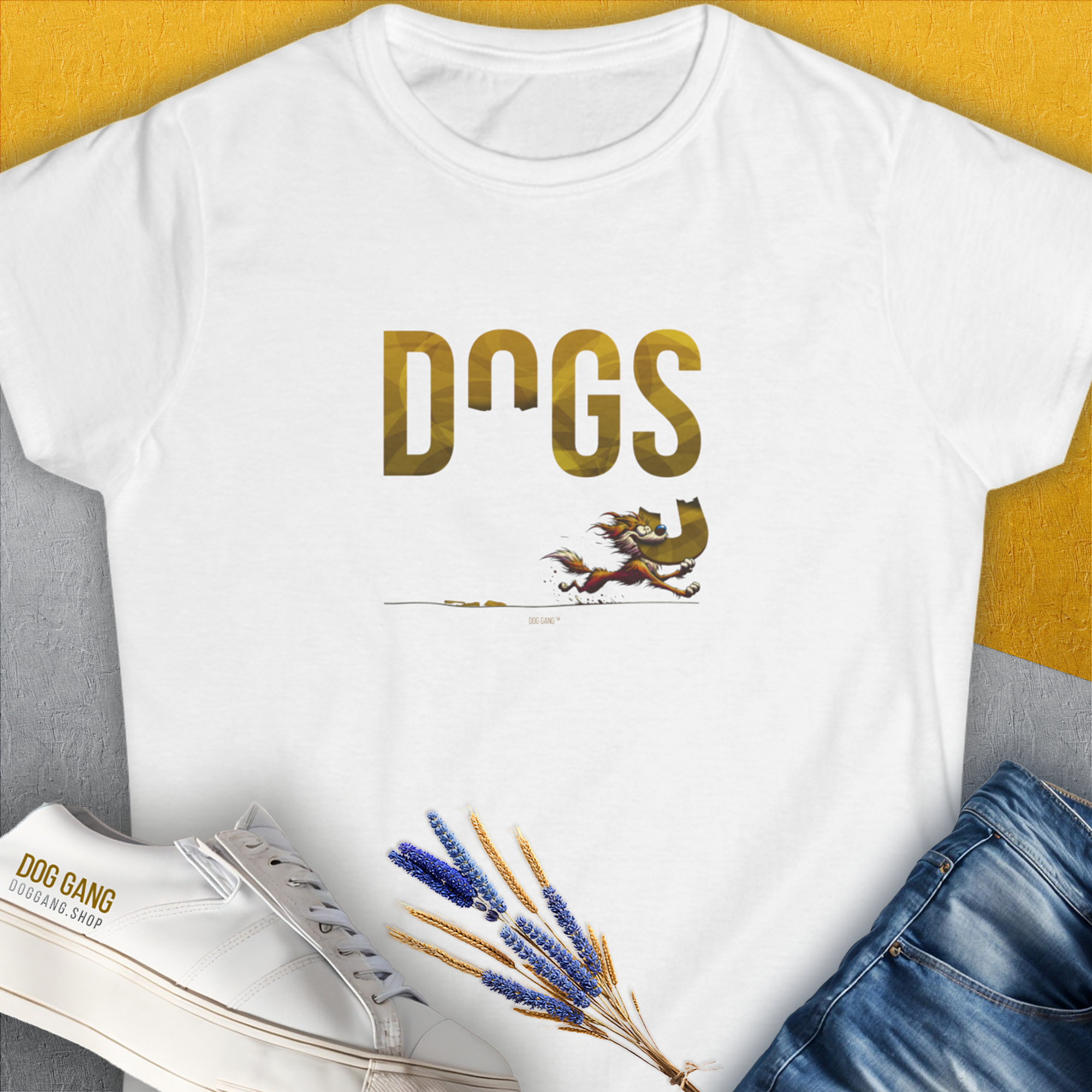 DOGS Series (D-GS), Volume 4, Women's T-Shirt-White. For dog lovers and dog owners. Design by Dog Gang