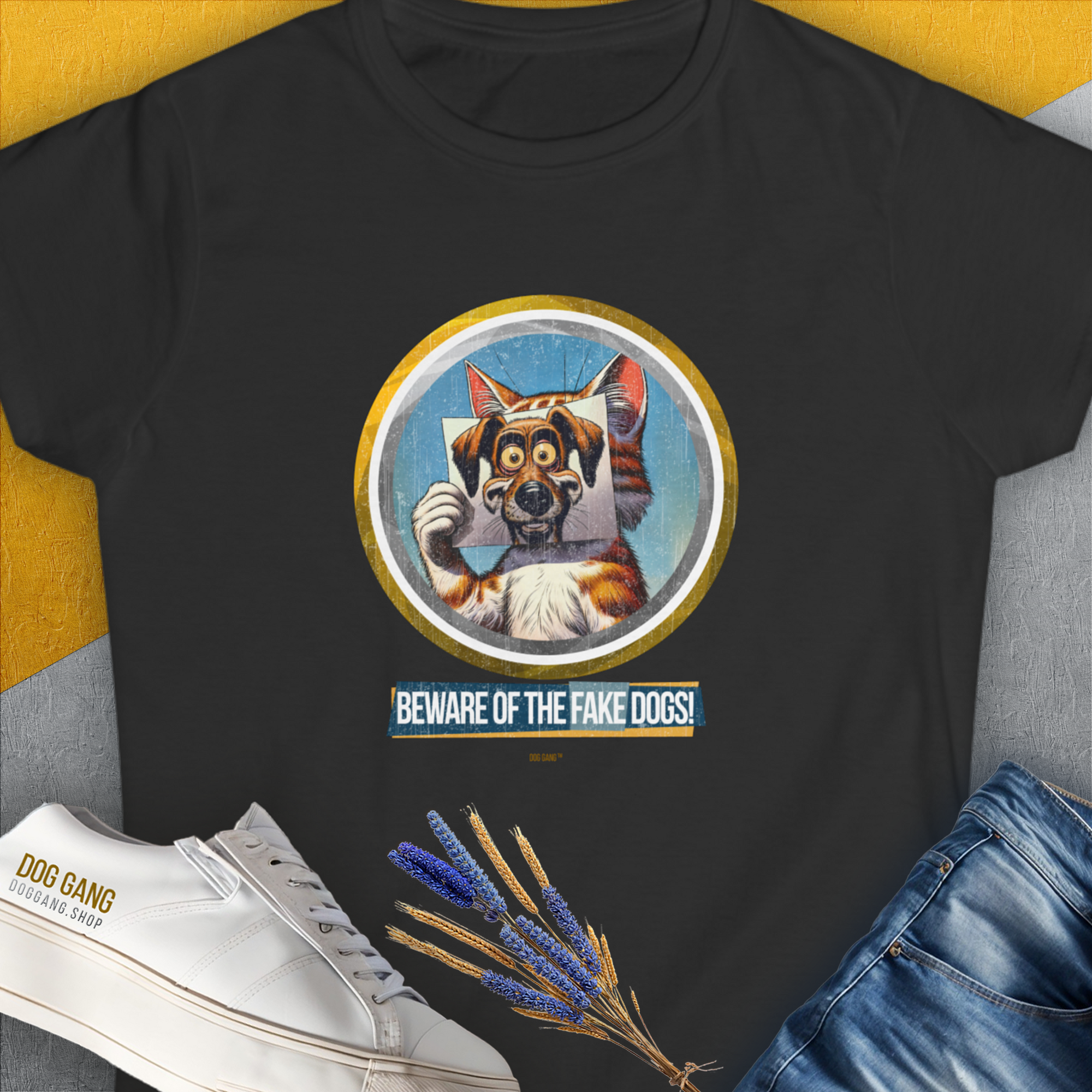 Beware Of The Fake Dogs! Volume 1, Women&#39;s T-Shirt-Black. A perfect gift for dog lovers and dog owners. Design by Dog Gang