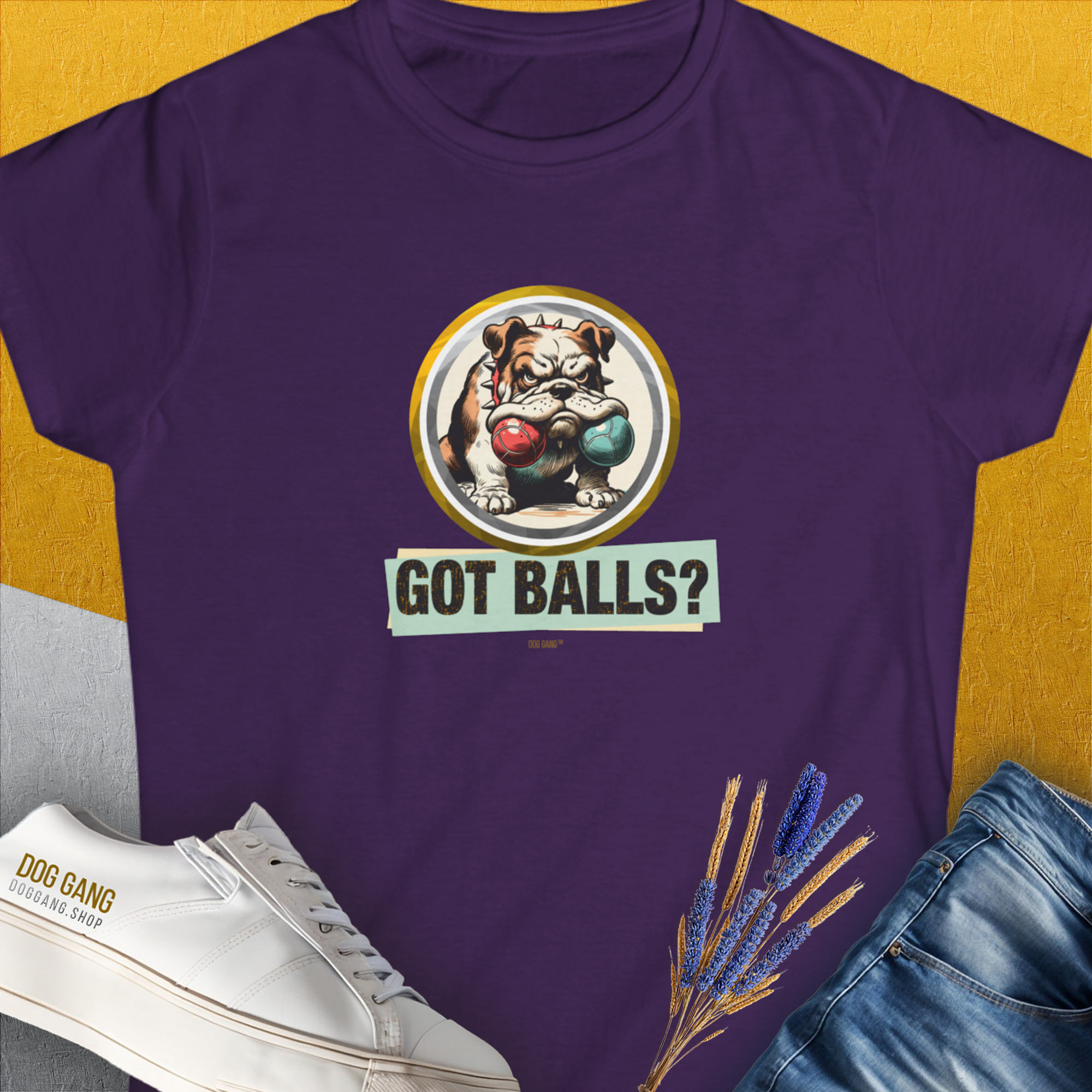 Got Balls? Volume 1, Women&#39;s T-Shirt-Purple, a cool and stylish design with a funny saying from Dog Gang
