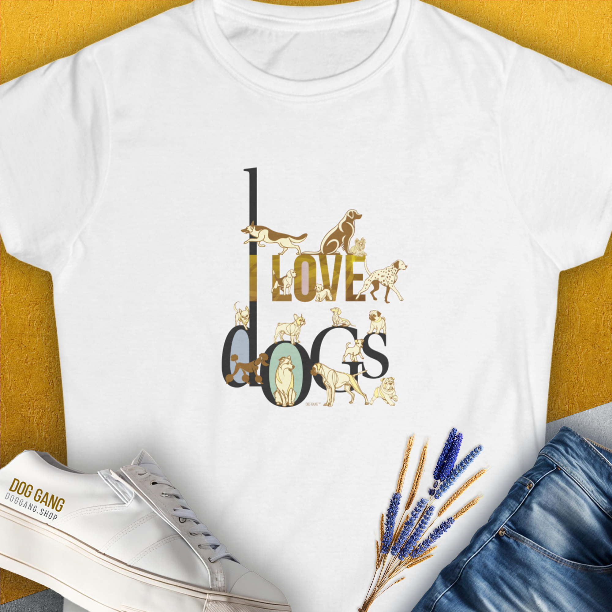I Love Dogs - Series I, Volume 1, Women's T-Shirt-White. For dog lovers and dog owners. Design by Dog Gang