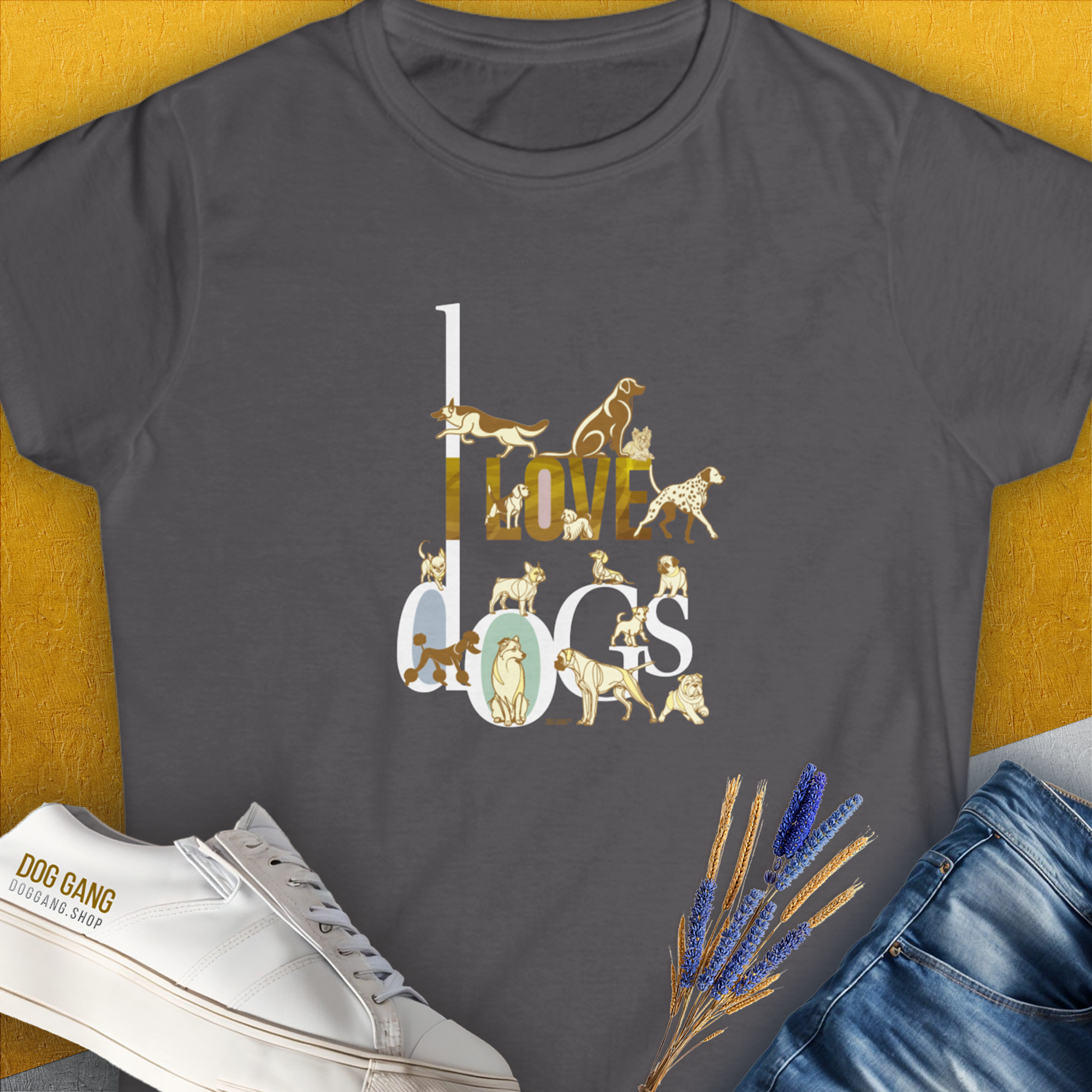 I Love Dogs - Series I, Volume 1, Women's T-Shirt-Charcoal. A dog-themed Design from Dog Gang